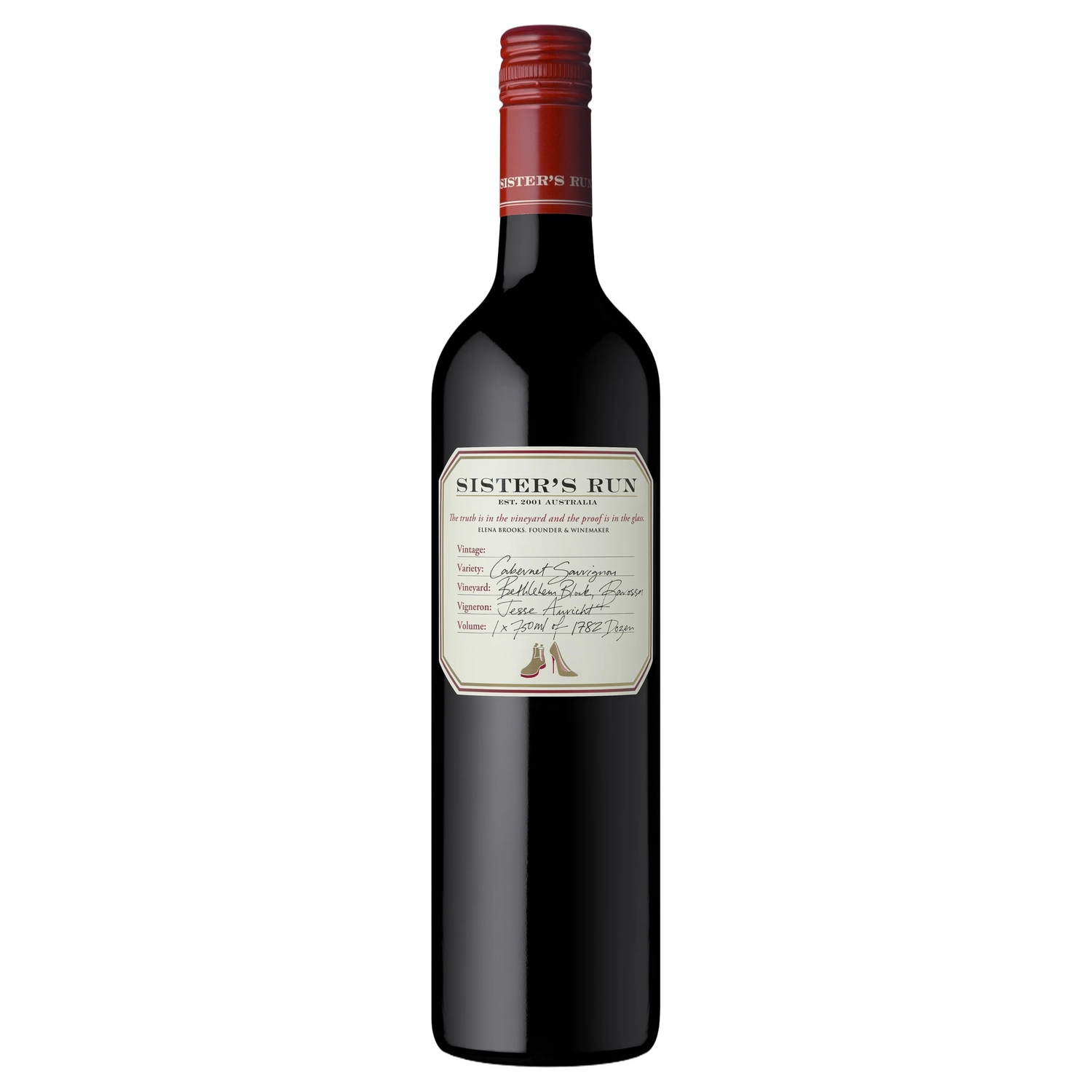 A bottle of 2023 Sister's Run Bethlehem Block Cabernet 750ml Red Wine