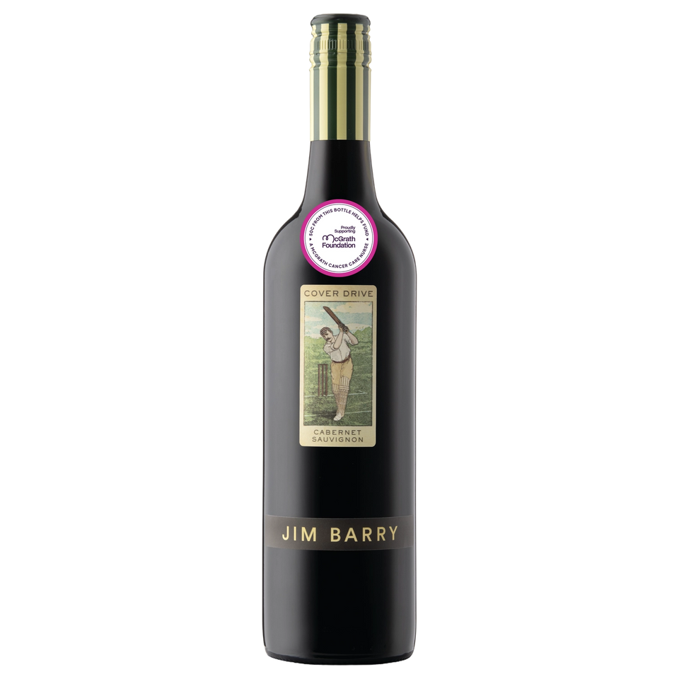 A bottle of 2022 Jim Barry Cover Drive Cabernet Sauvignon McGrath Foundation 750ml Red Wine