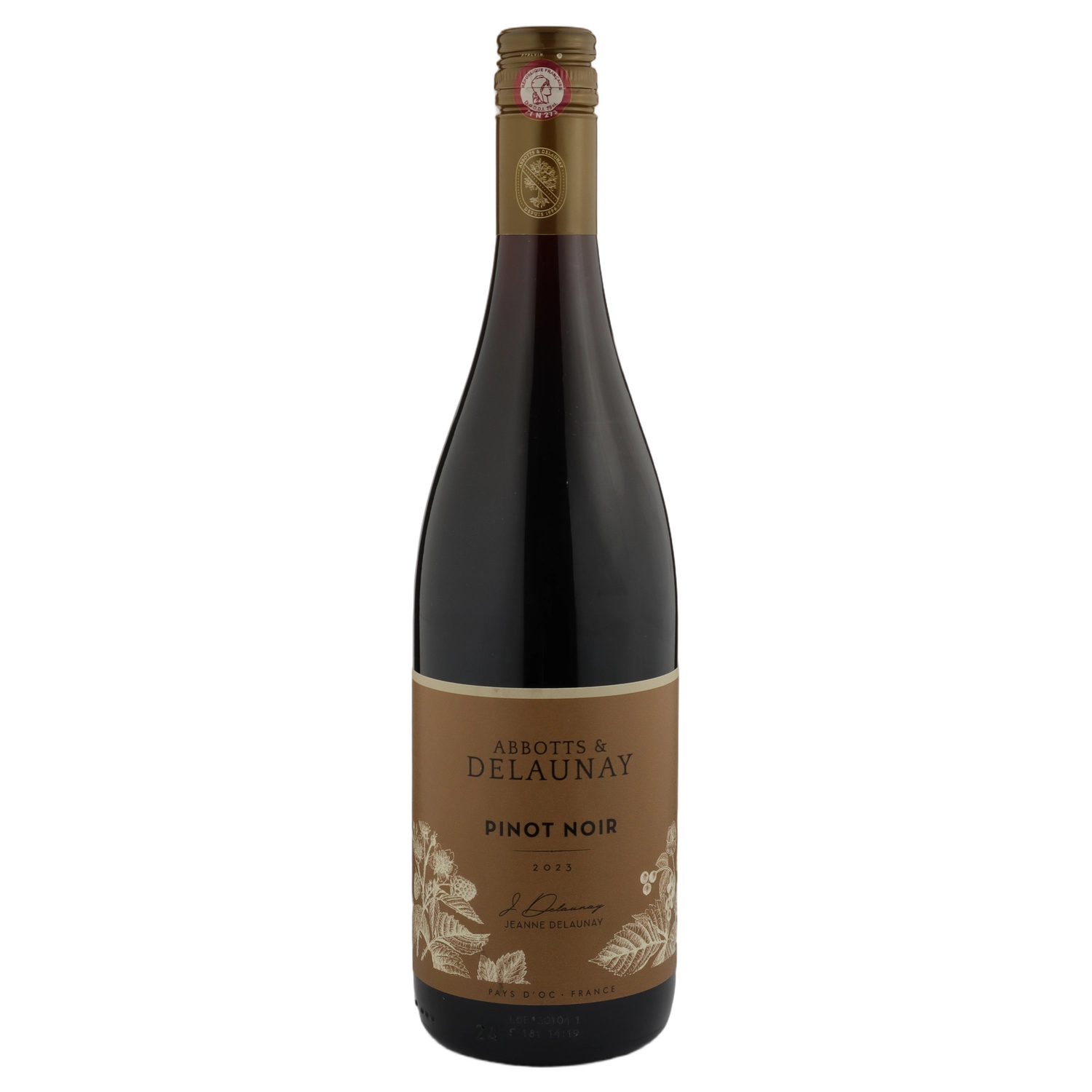 A bottle of 2023 Abbotts & Delaunay IGP Oc Pinot Noir 750ml Red Wine
