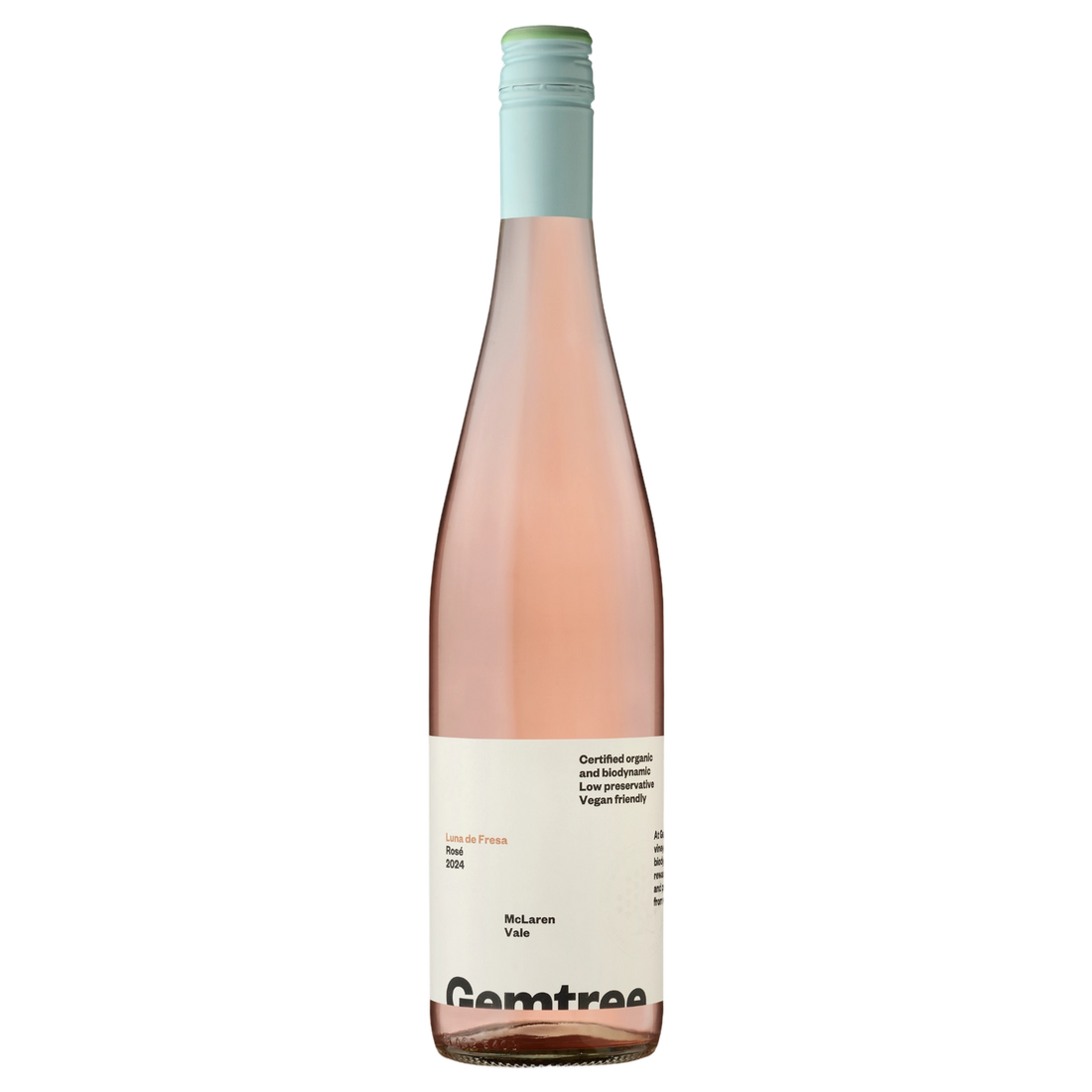 A bottle of 2024 Gemtree Luna de Fresa McLaren Vale Rose 750ml Rose Wine