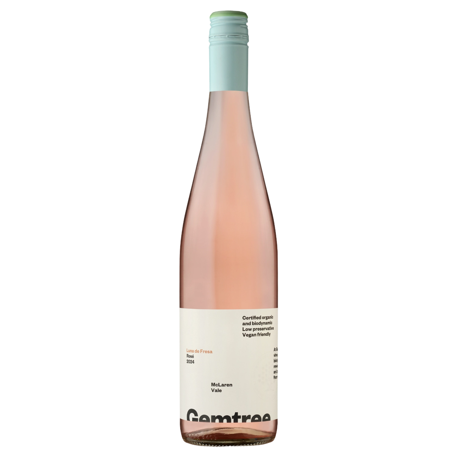 A bottle of 2024 Gemtree Luna de Fresa McLaren Vale Rose 750ml Rose Wine