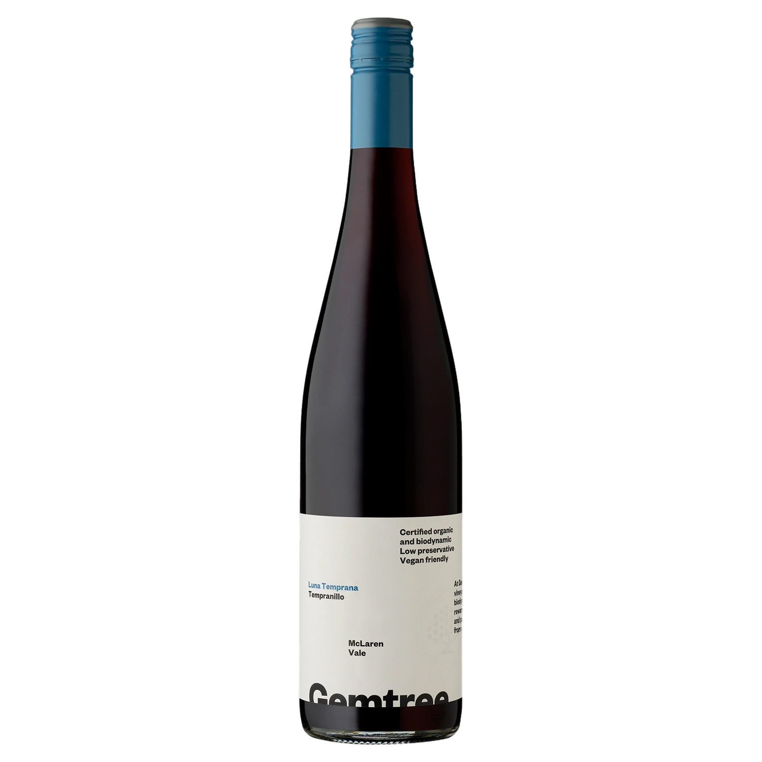 A bottle of 2024 Gemtree Luna Temprana McLaren Vale Tempranillo 750ml Red Wine