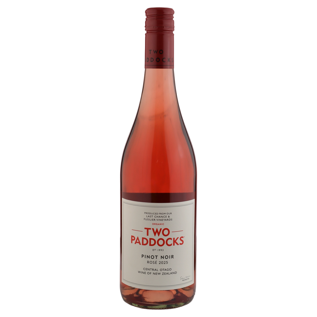 A bottle of 2025 Two Paddocks Pinot Noir Rosé Australia 750ml Red Wine