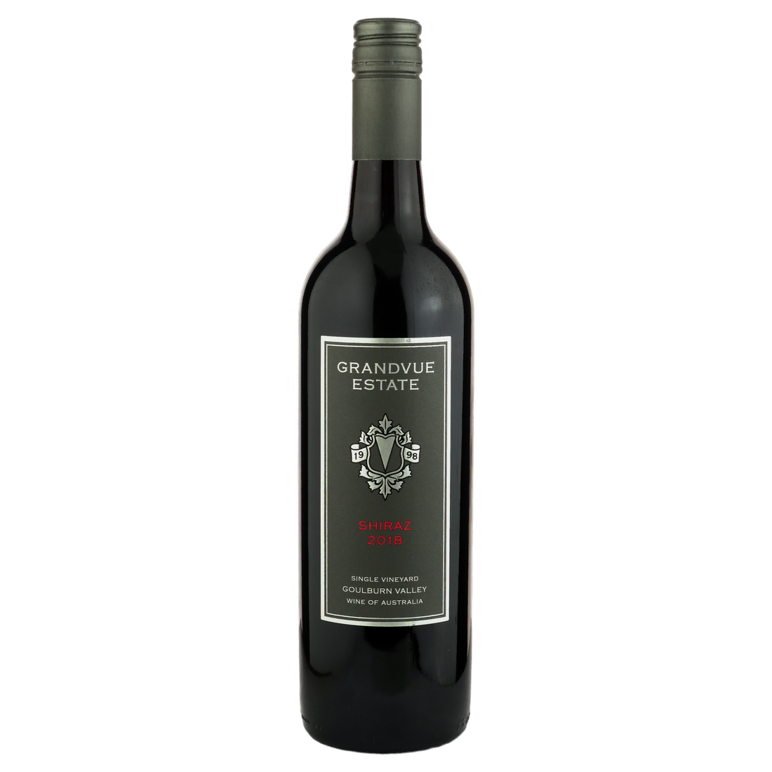 A bottle of Grandvue Estate Shiraz 2018 750ml Red Wine