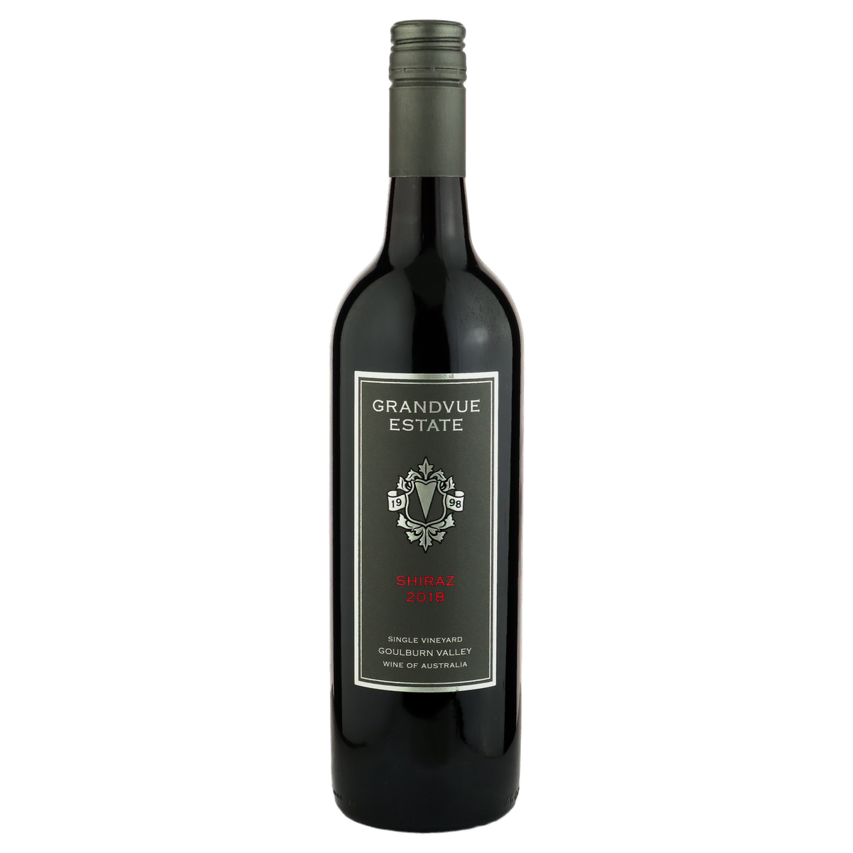 A bottle of Grandvue Estate Shiraz 2018 750ml Red Wine