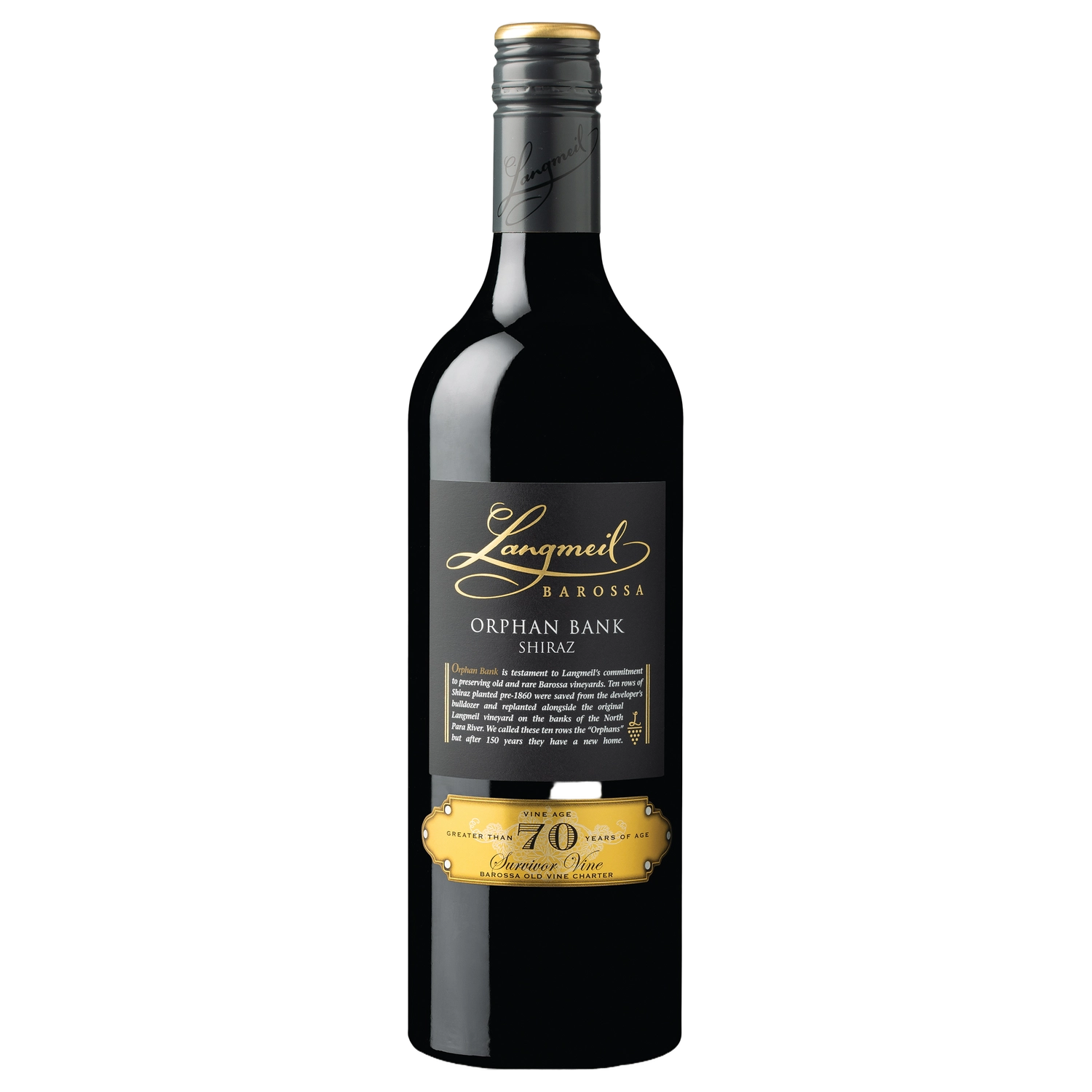 A bottle of 2023 Langmeil Orphan Bank Shiraz 750ml Red Wine