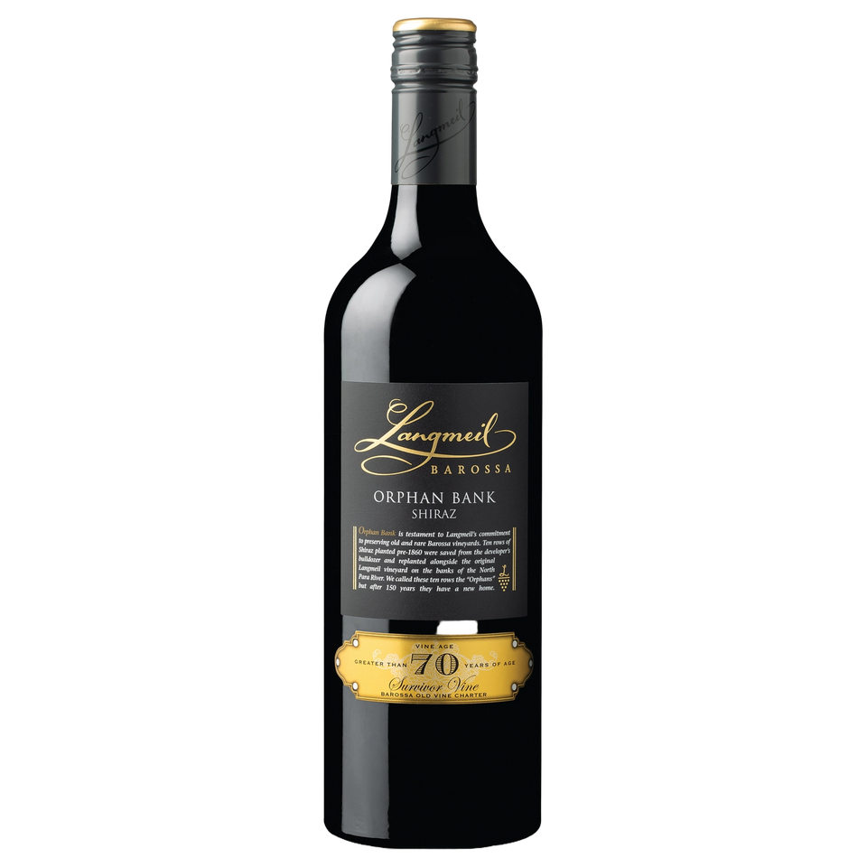 A bottle of 2023 Langmeil Orphan Bank Shiraz 750ml Red Wine