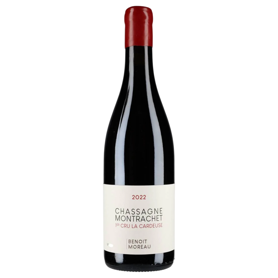 A bottle of 2023 Benoît Moreau Chassagne Montrachet 1er Cru La Cardeuse Rouge 750ml Red Wine