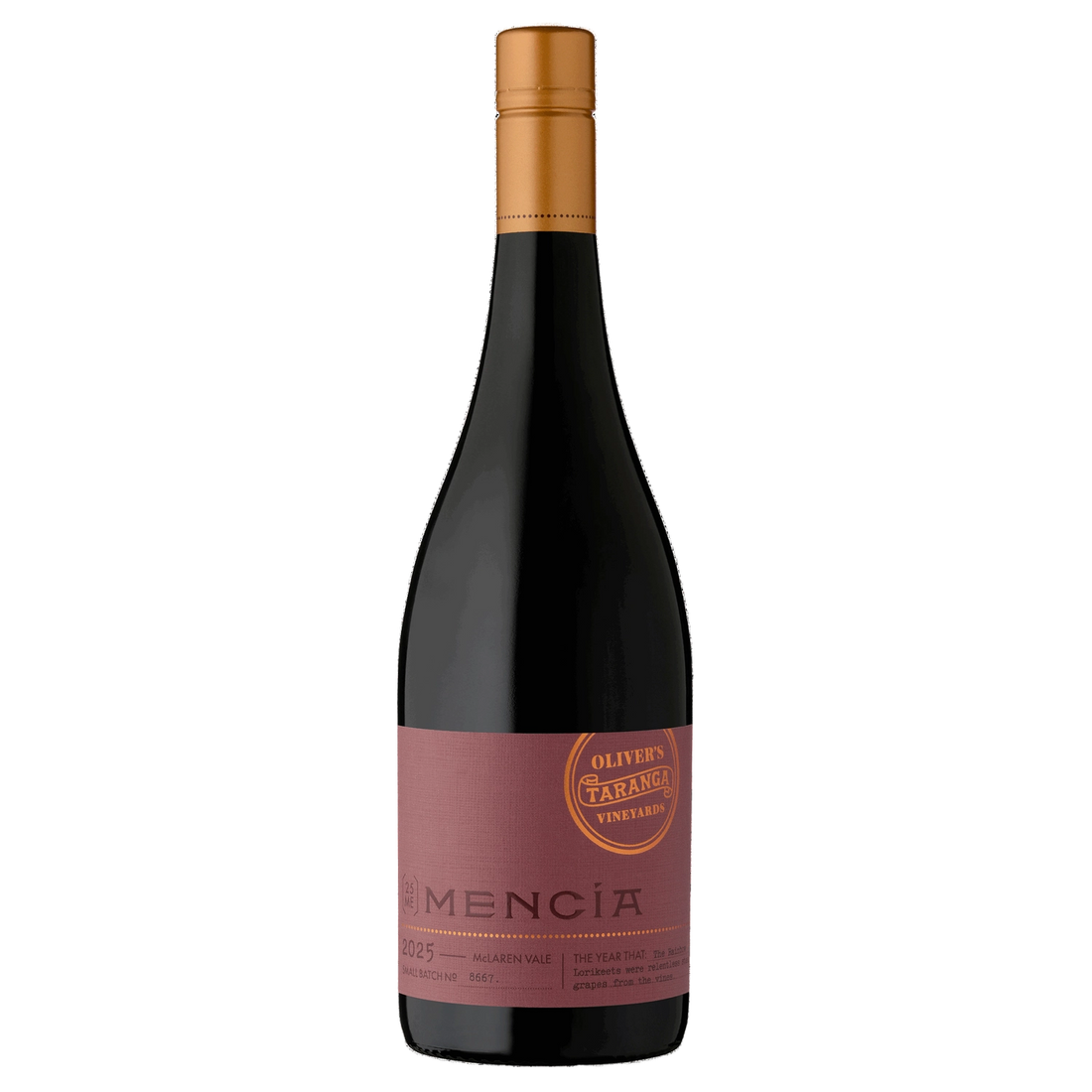 A bottle of 2025 Olivers Taranga Mencia 750ml Red Wine