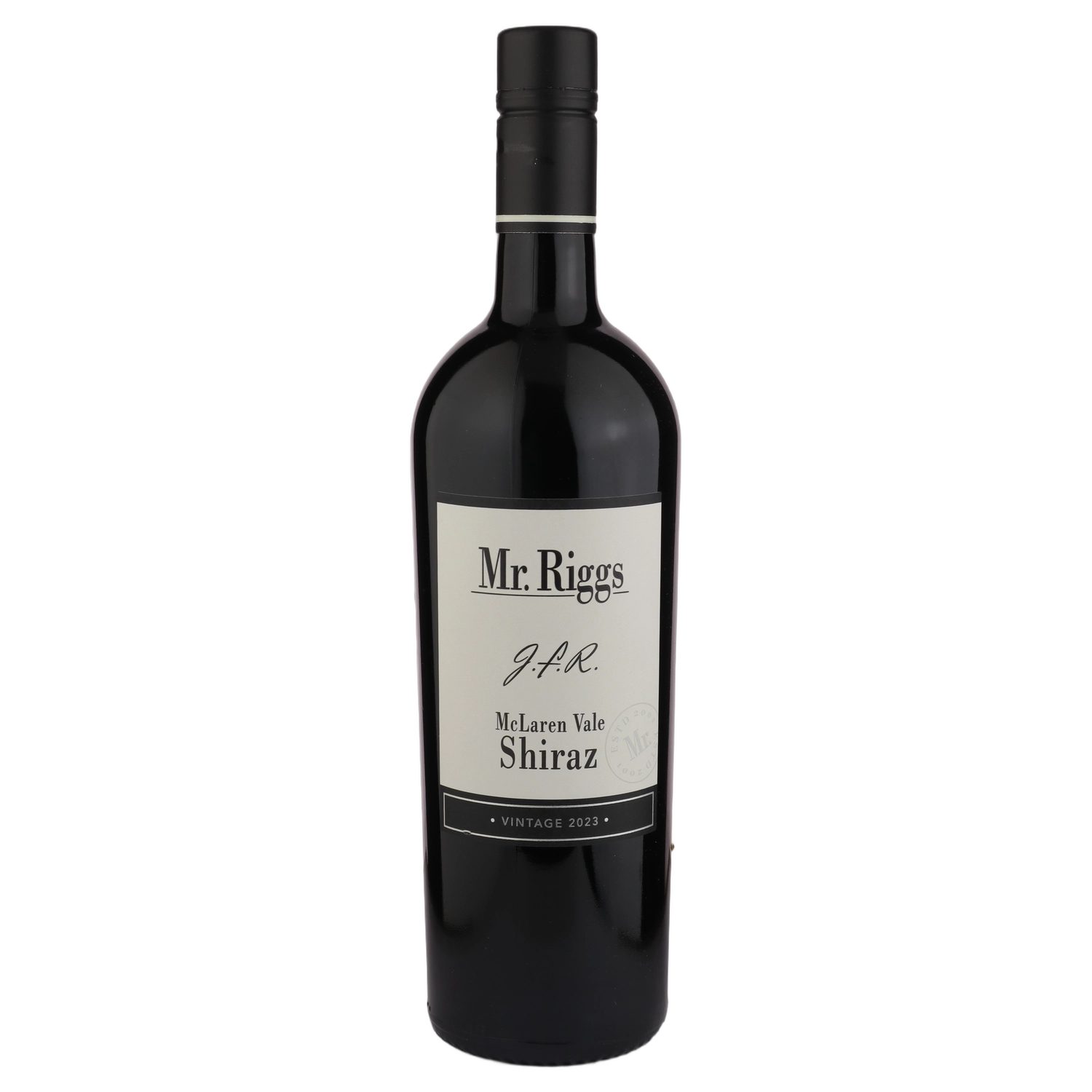 A bottle of 2023 Mr. Riggs JFR McLaren Vale Shiraz 750ml Red Wine