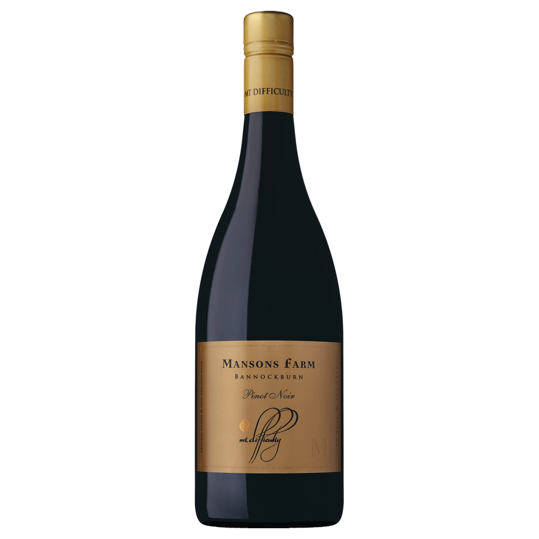 A bottle of 2019 Mt. Difficulty Mansons Farm Single Vineyard Pinot Noir 750ml Red Wine