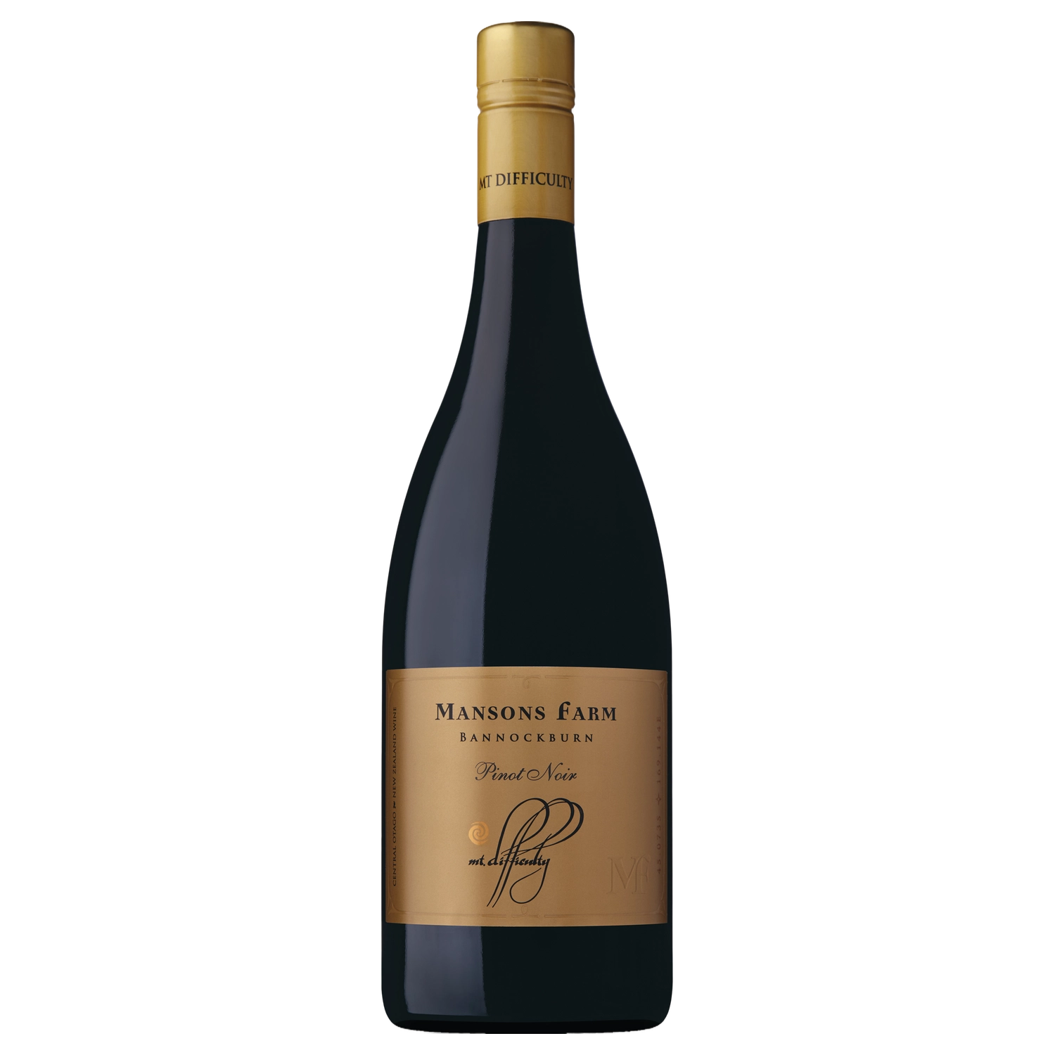 A bottle of 2019 Mt. Difficulty Mansons Farm Single Vineyard Pinot Noir 750ml Red Wine
