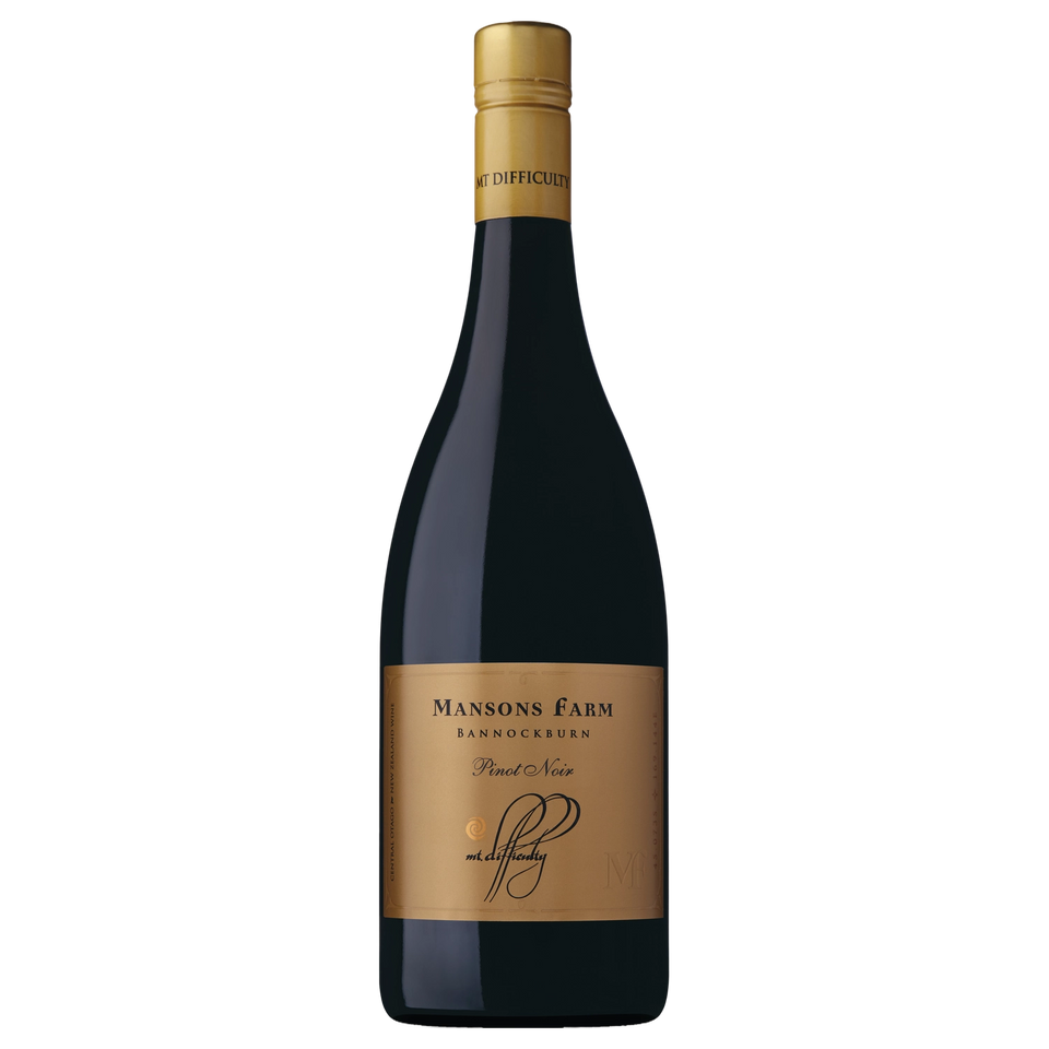 A bottle of 2019 Mt. Difficulty Mansons Farm Single Vineyard Pinot Noir 750ml Red Wine