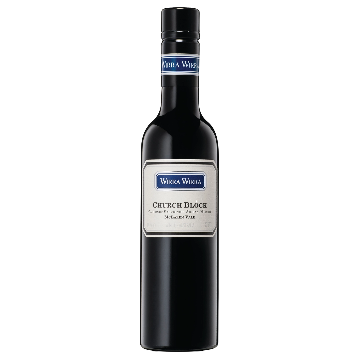 A bottle of 2023 Wirra Wirra Church Block Cabernet Shiraz Merlot 375ml Red Wine
