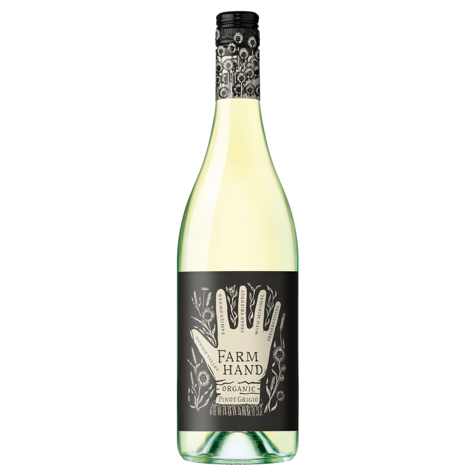 A bottle of 2025 Farm Hand South Australia Organic Pinot Grigio 750ml White Wine