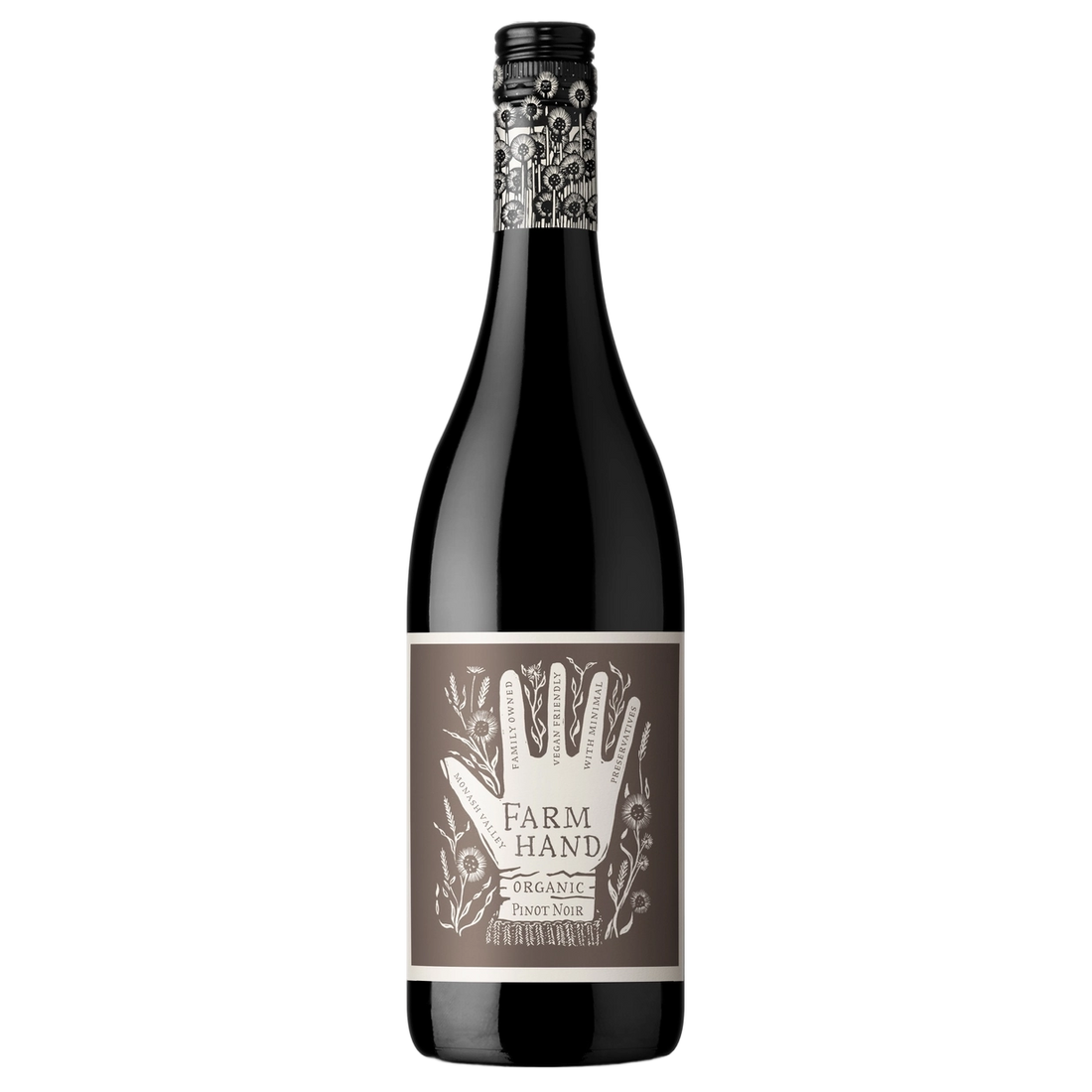 A bottle of 2025 Farm Hand South Australia Organic Pinot Noir 750ml Red Wine