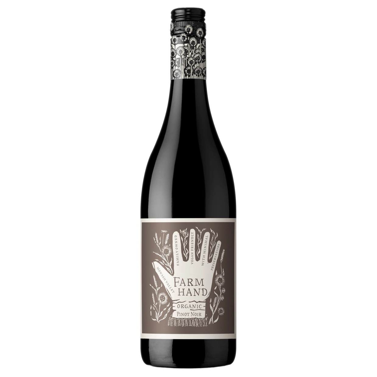 A bottle of 2025 Farm Hand South Australia Organic Pinot Noir 750ml Red Wine