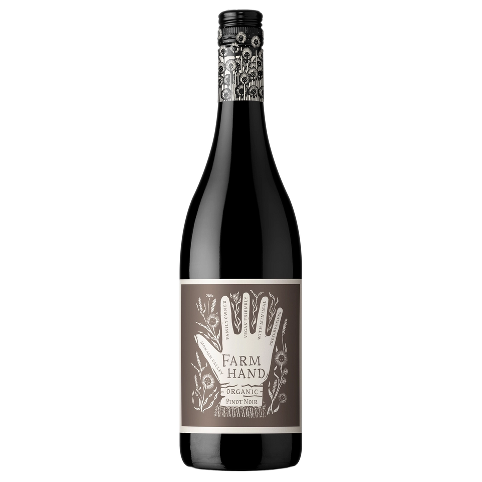 A bottle of 2025 Farm Hand South Australia Organic Pinot Noir 750ml Red Wine
