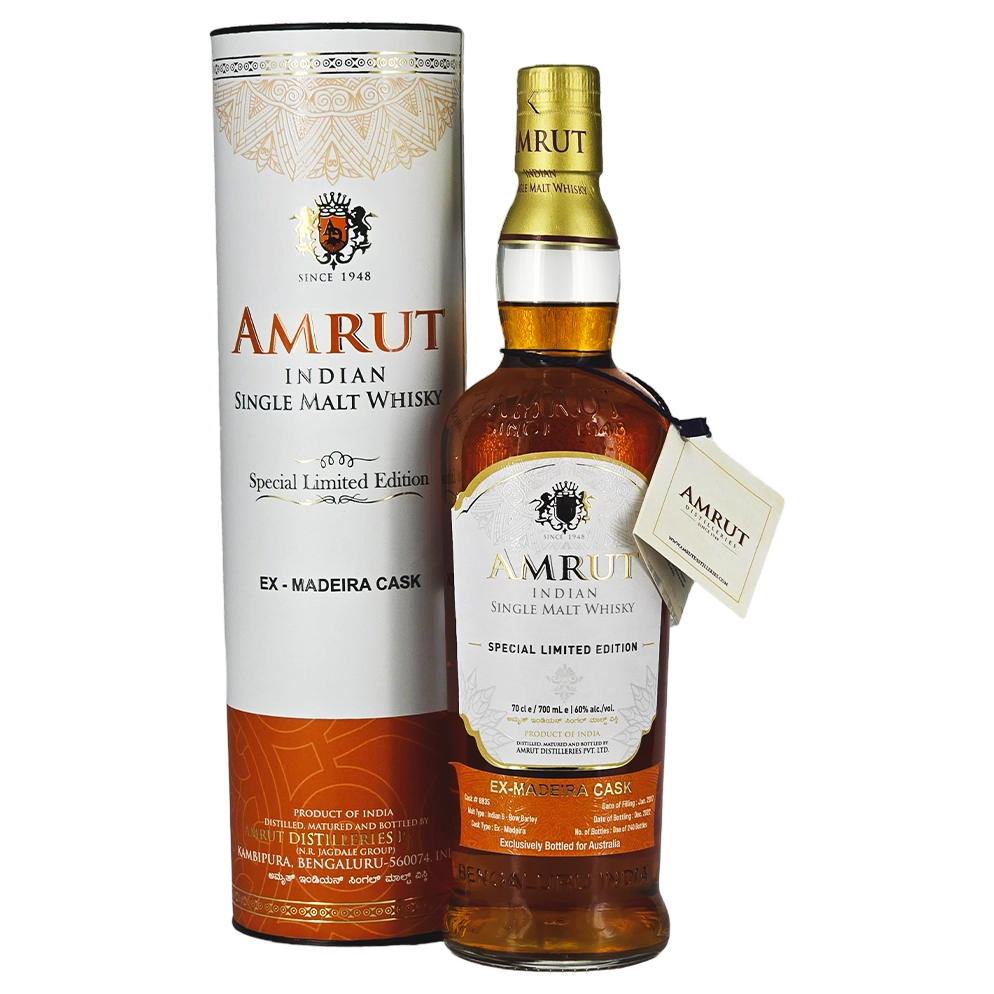 A bottle of Amrut Single Cask Madeira Cask#8835 60% 700ml