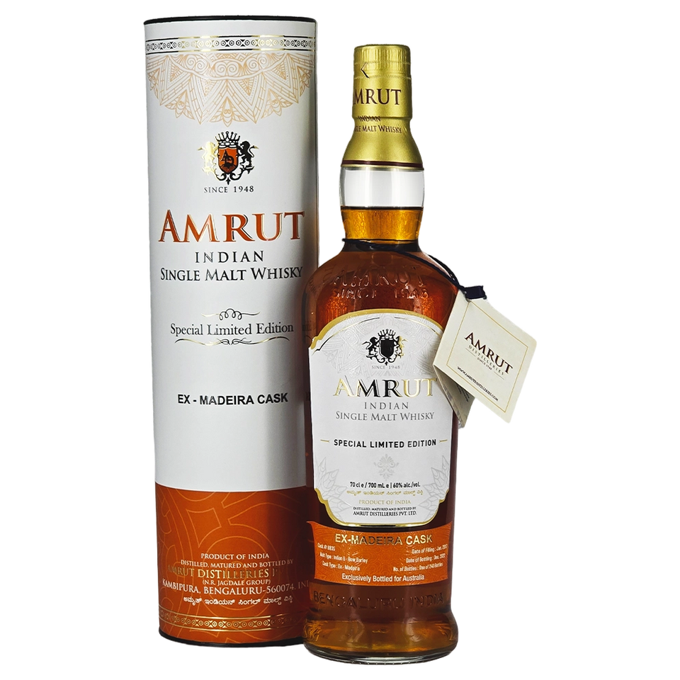 A bottle of Amrut Single Cask Madeira Cask#8835 60% 700ml