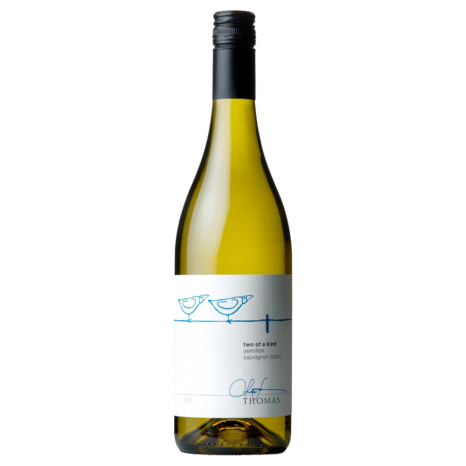 A bottle of 2025 Thomas Wines Two Of A Kind Semillon Sauvignon Blanc 750ml White Wine