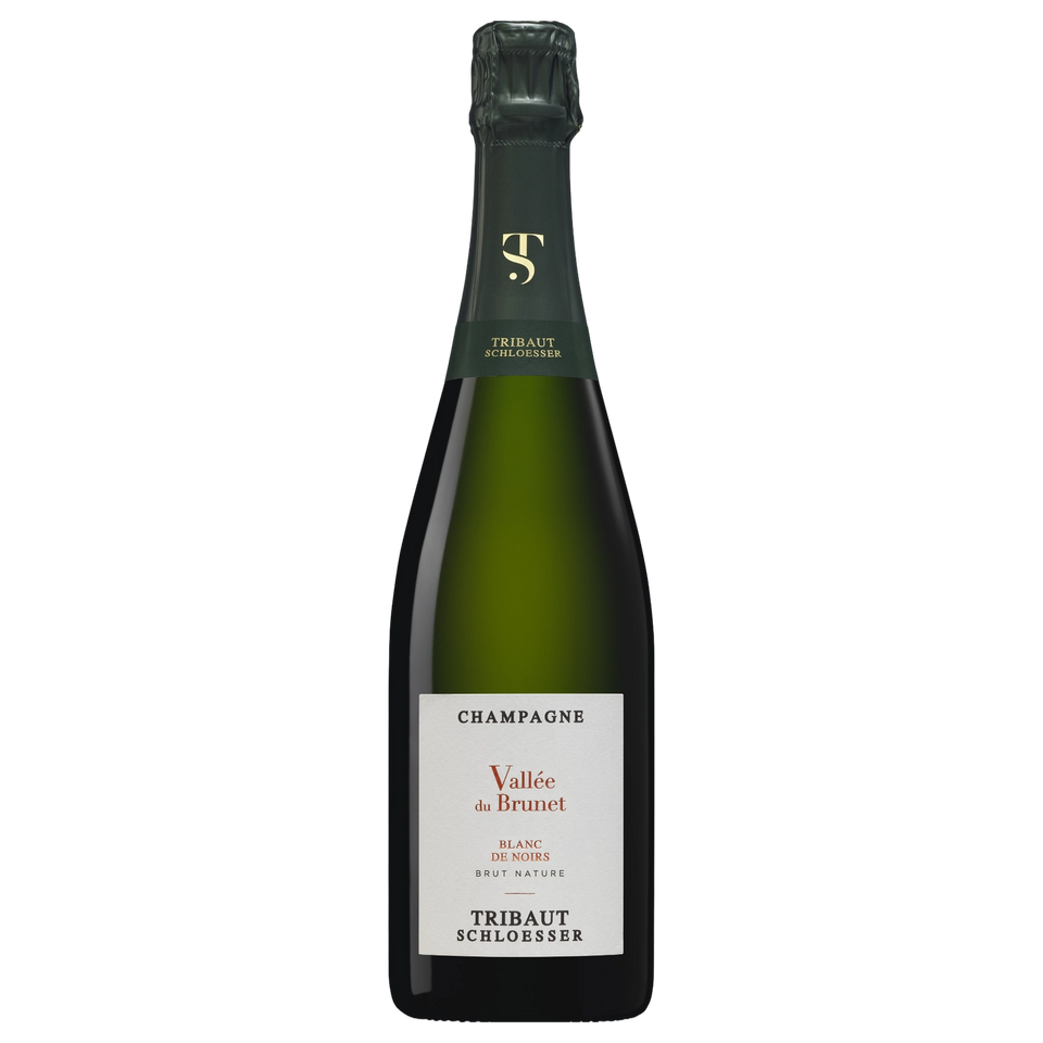 A bottle of NV Tribaut Schloesser Champagne Vallee Du Brunet Blanc De Noirs Brut Nature 750ml Cellaring Stock Wine