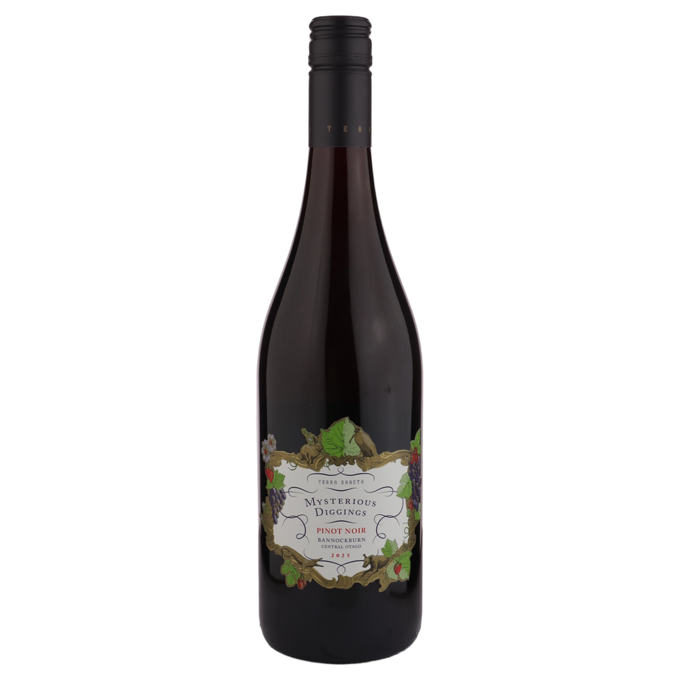 A bottle of Terra Sancta Mysterious Diggings Pinot Noir 2025 750ml Red Wine