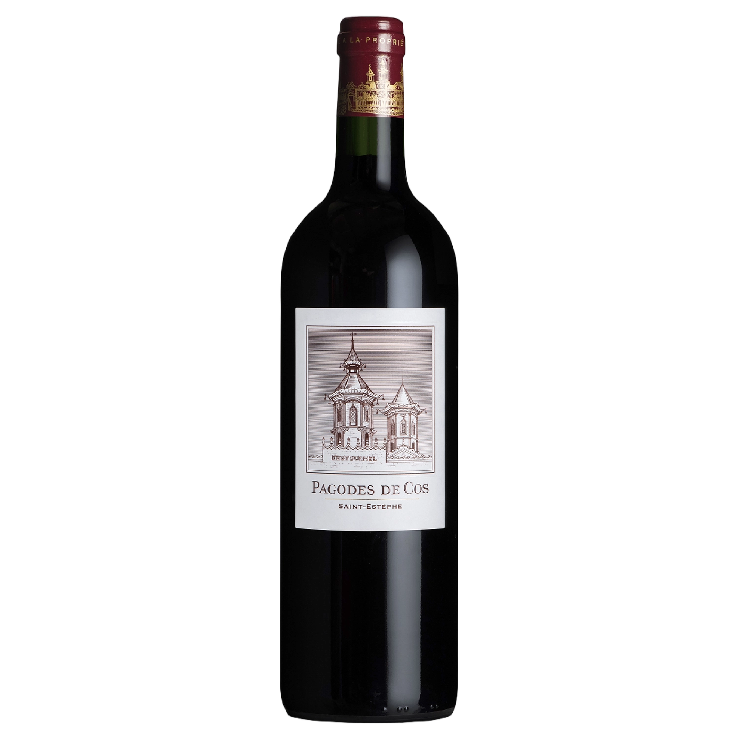 A bottle of Les Pagodes De Cos 2023 750ml Red Wine