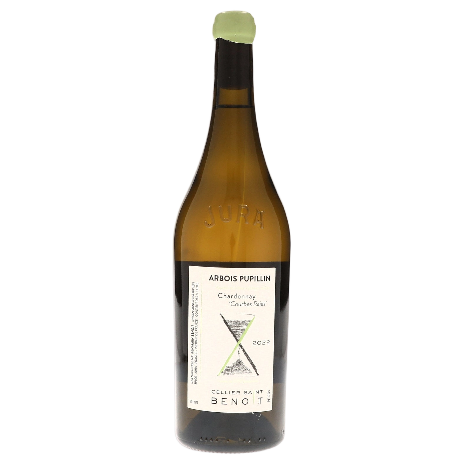 A bottle of Cellier Saint Benoit Arbois Pupillin Courbes Raies Chardonnay 2023 750ml White Wine