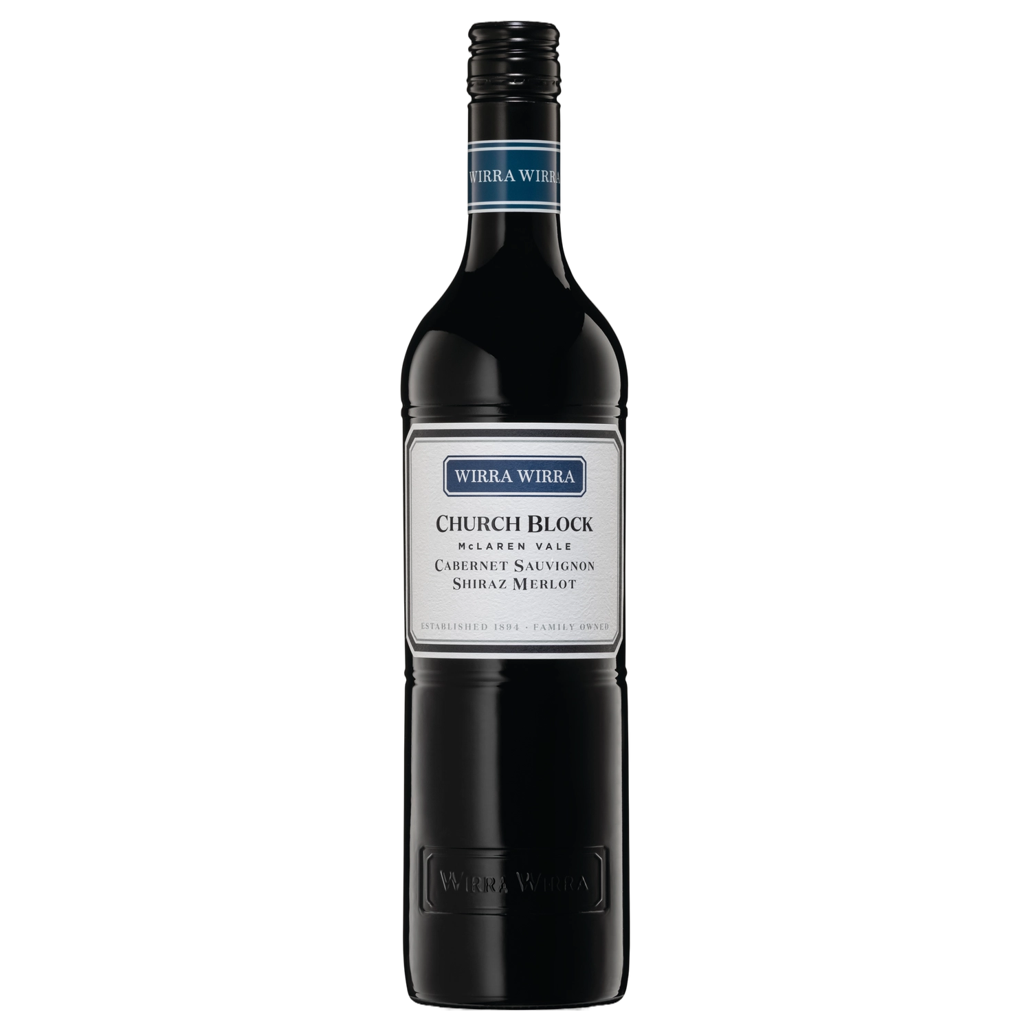 A bottle of Wirra Wirra Church Block Cabernet Shiraz Merlot 2023 750ml Red Wine