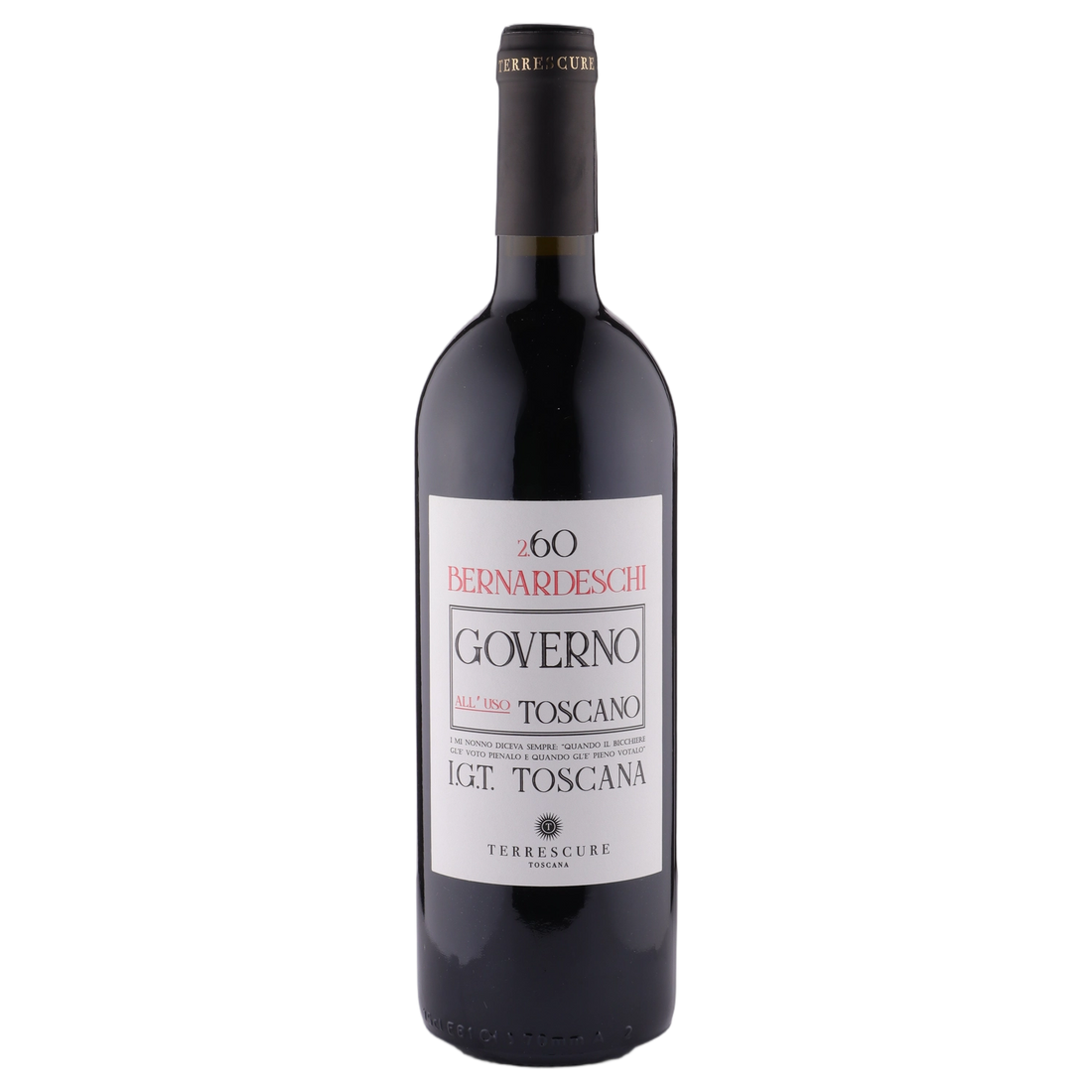 A bottle of Terrescure Bernardeschi IGT Governo All’uso Toscano 2024 750ml Red Wine