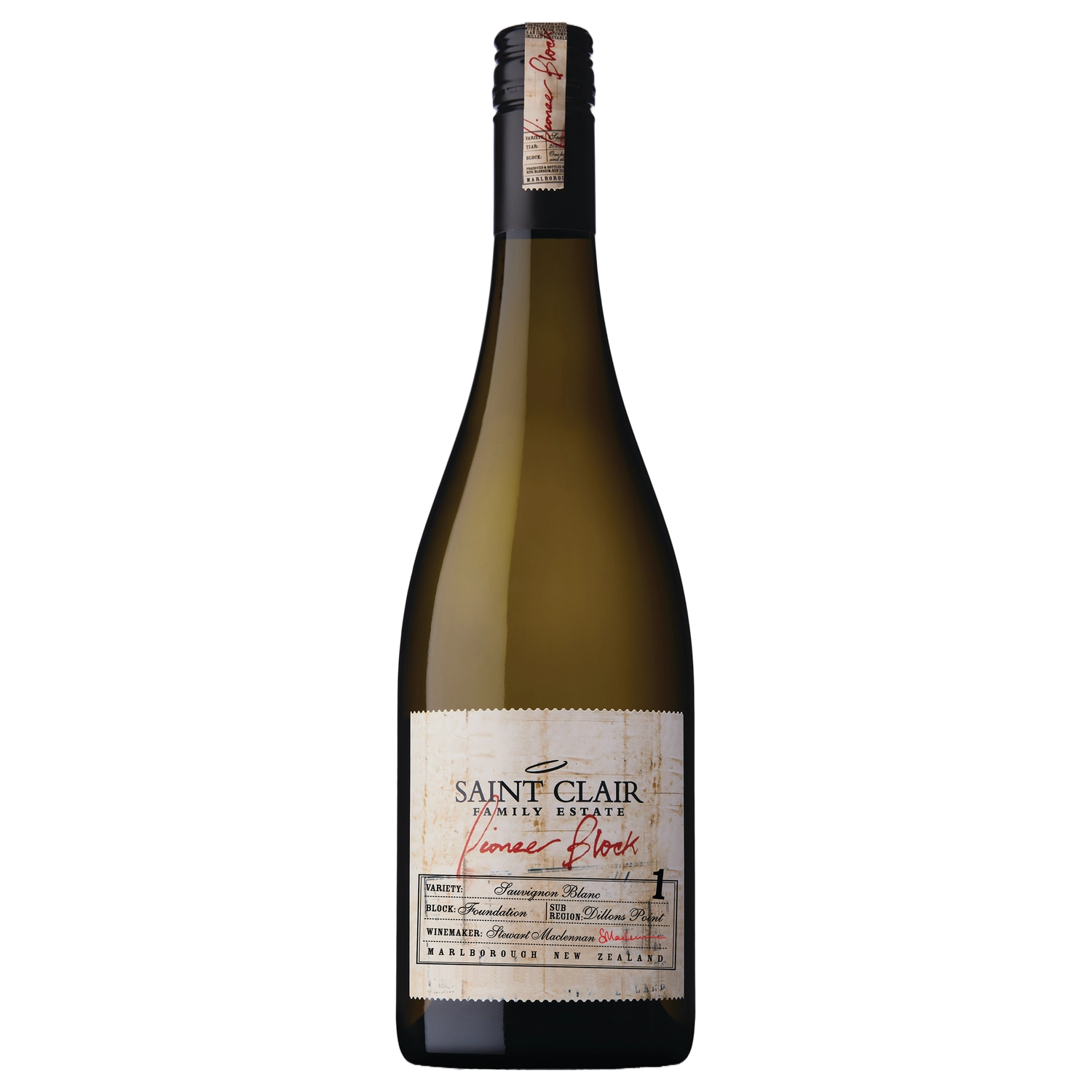 A bottle of Saint Clair Pioneer Block 1 Sauvignon Blanc 2024 750ml White Wine