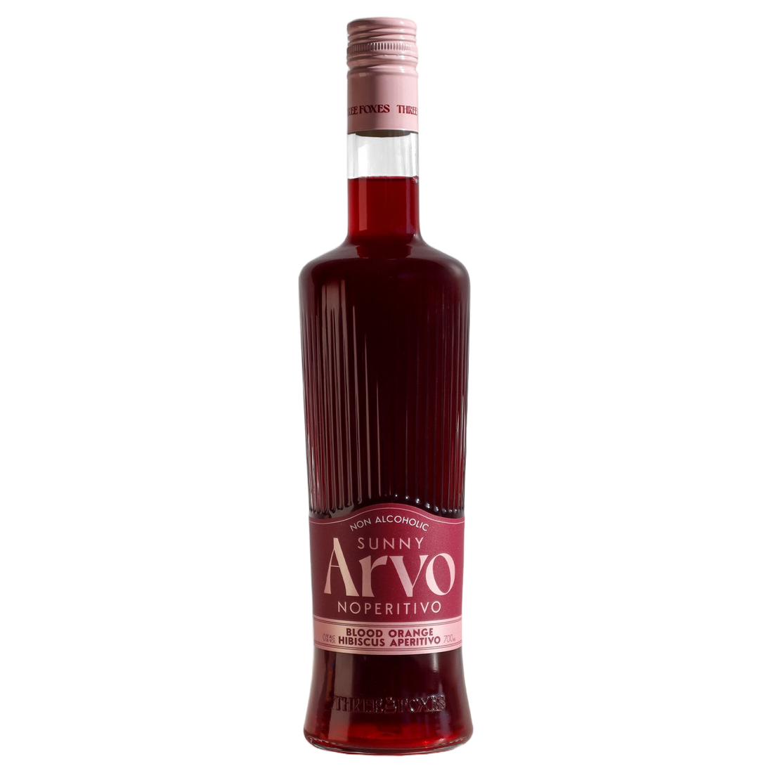 A bottle of Three Foxes Sunny Arvo Noperitivo Blood Orange Hibiscus 0% 700ml
