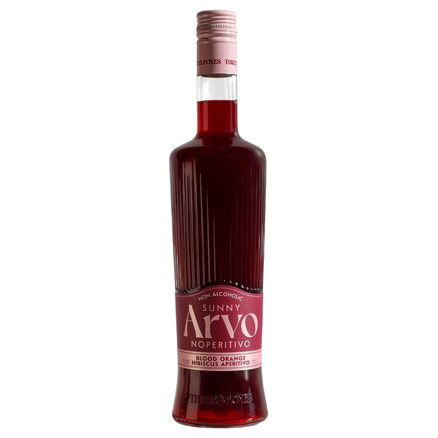 A bottle of Three Foxes Sunny Arvo Noperitivo Blood Orange Hibiscus 0% 700ml