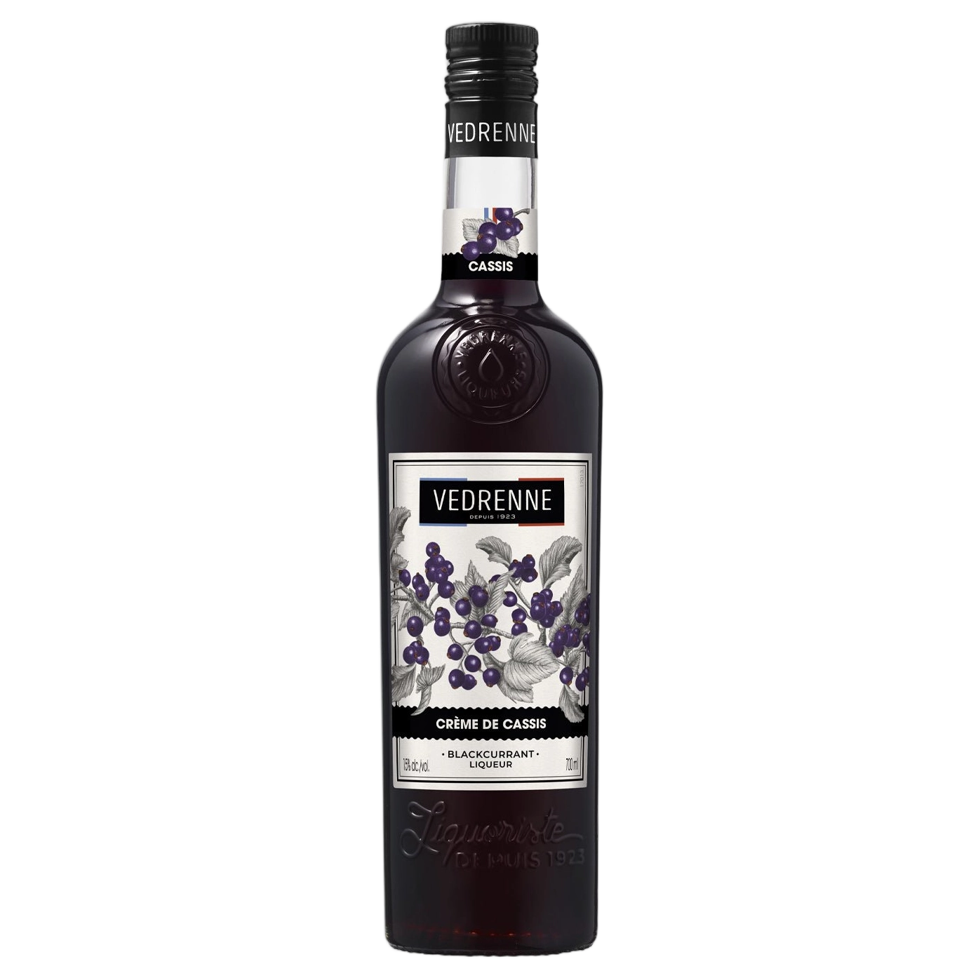 A bottle of Vedrenne Liqueur Creme de Cassis (Blackcurrant) 16% 700ml