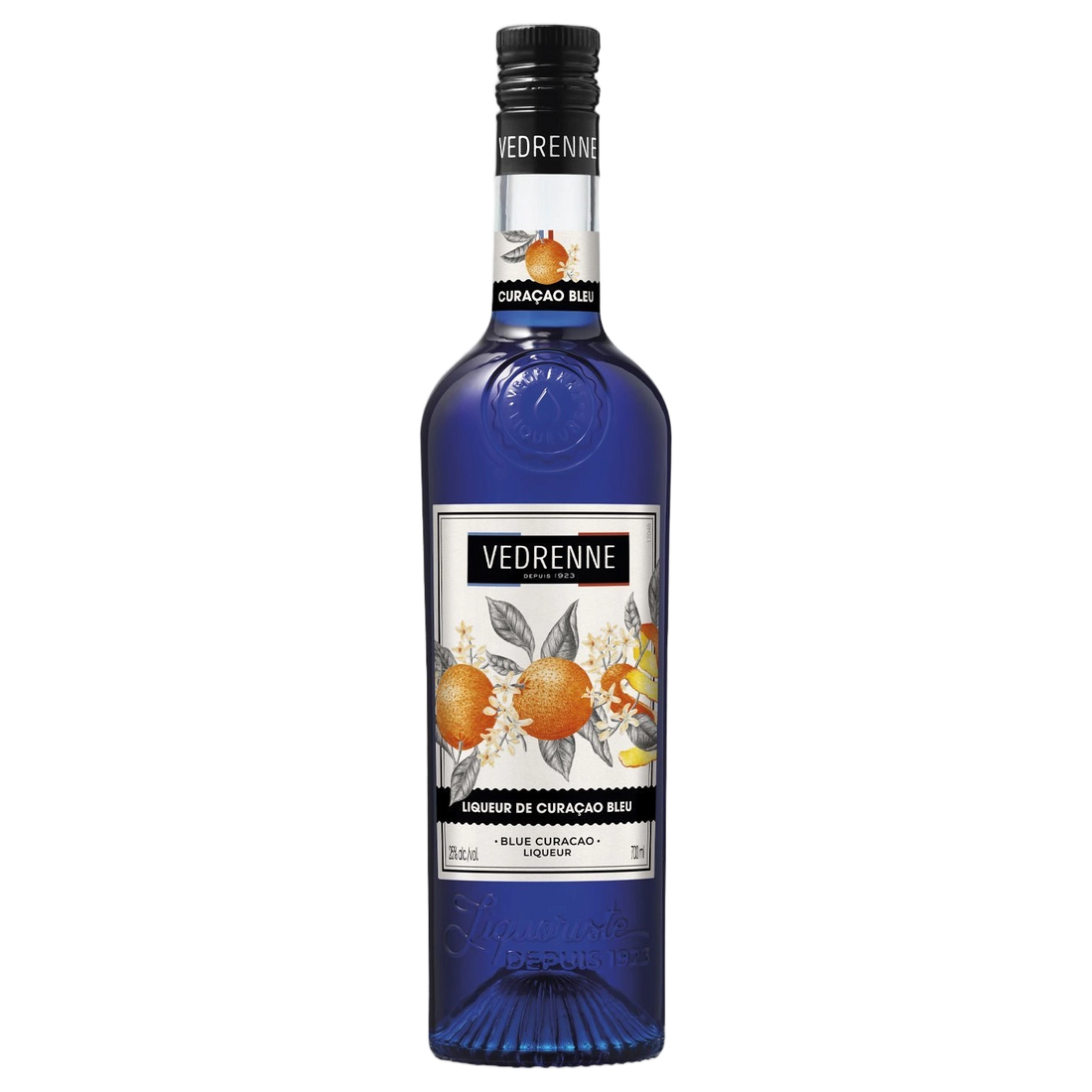 A bottle of Vedrenne Liqueur Curacao Bleu (Blue Curacao) 25% 700ml