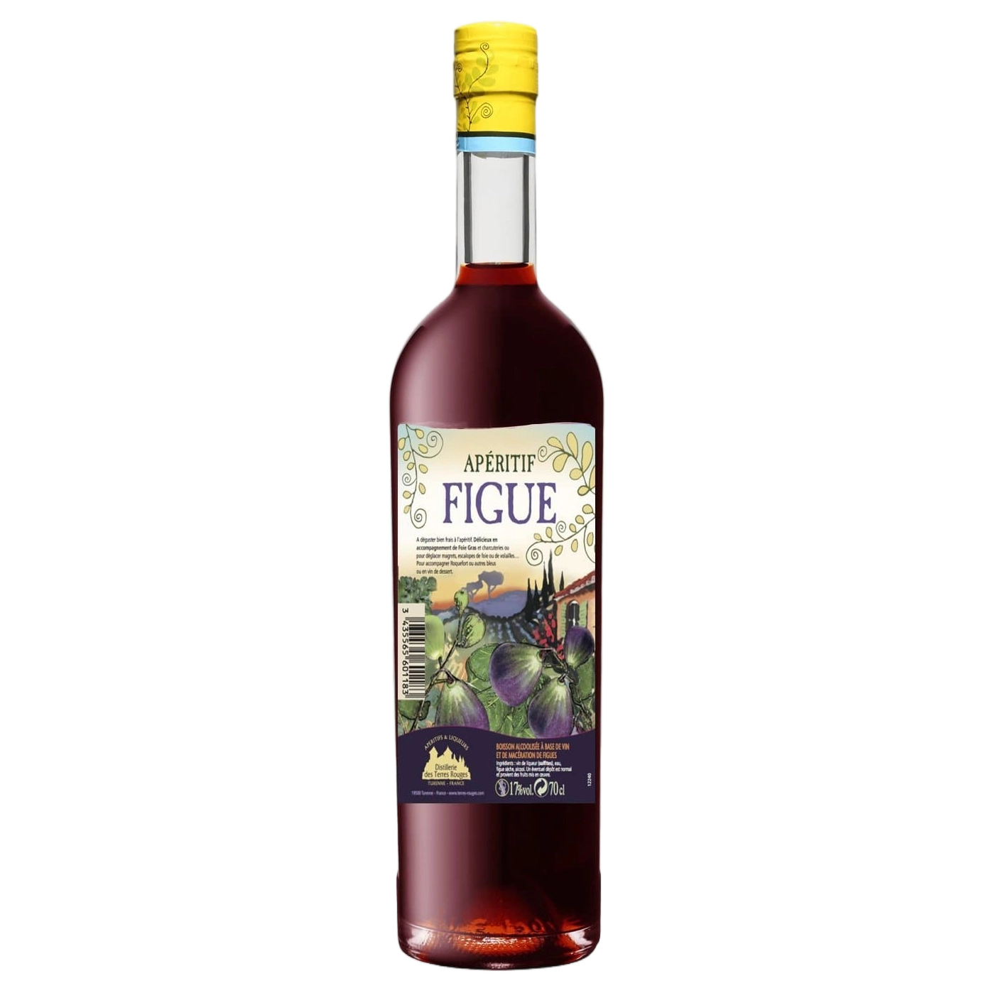 A bottle of Vedrenne Terres Rouge Aperitif Figue (Fig) 17% 700ml