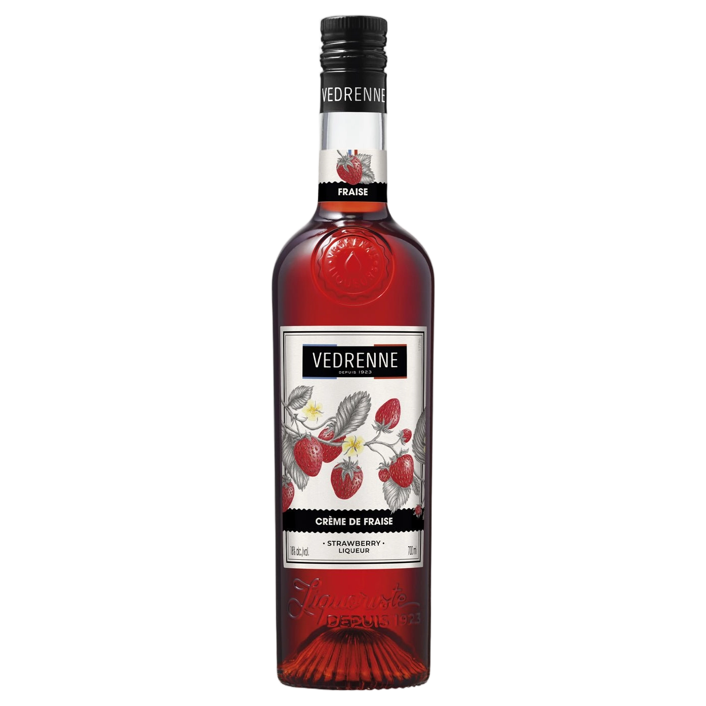 A bottle of Vedrenne Liqueur Creme de Fraise (Strawberry) 16% 700ml
