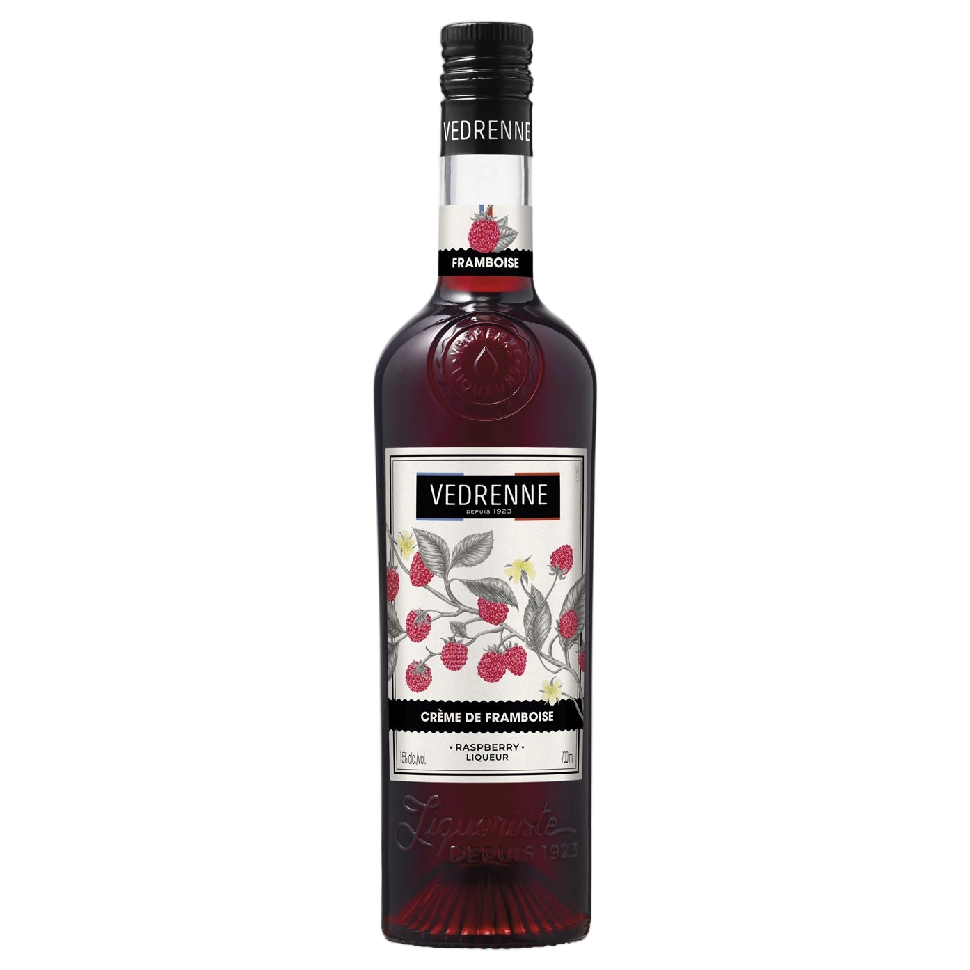 A bottle of Vedrenne Liqueur Creme de Framboise (Raspberry) 15% 700ml