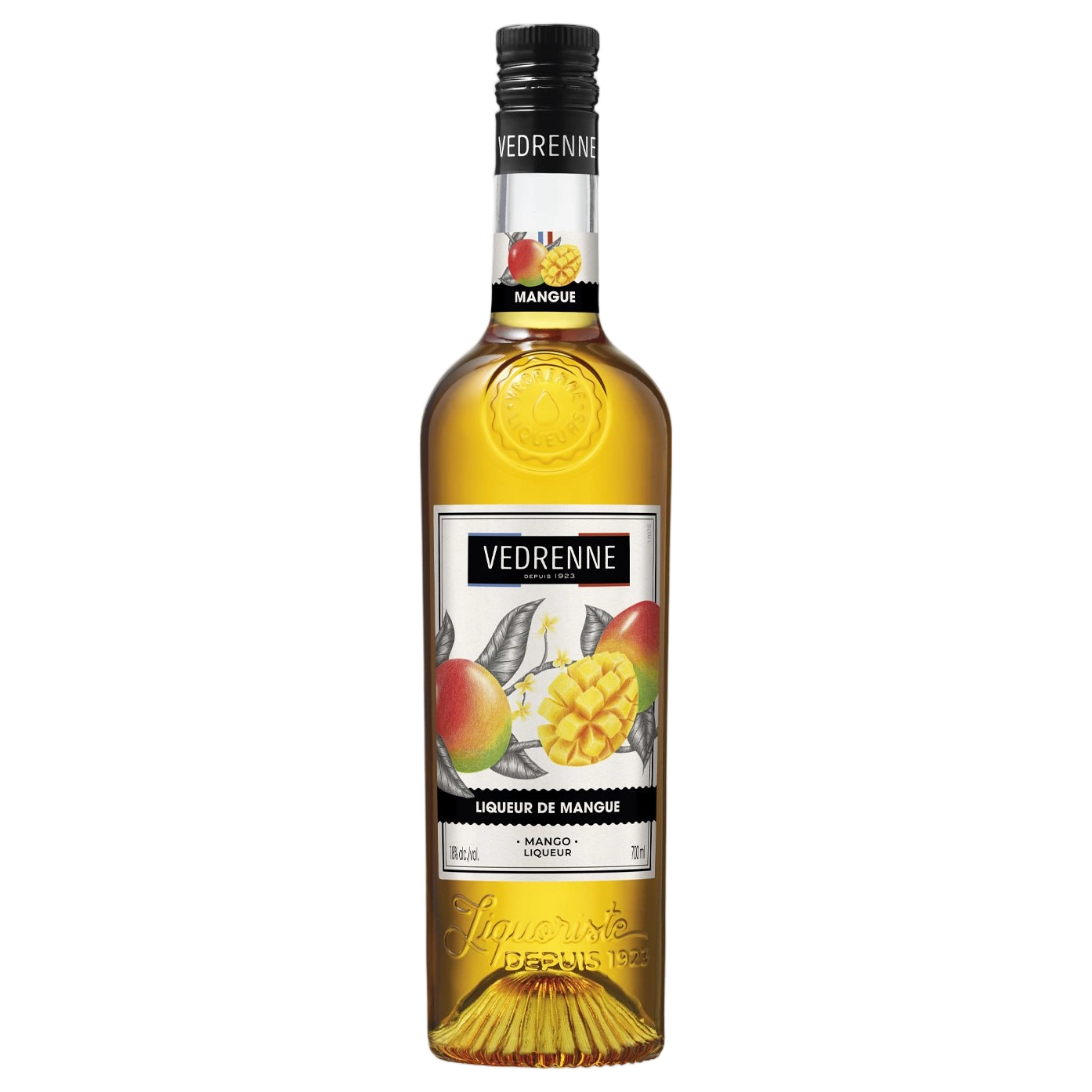 A bottle of Vedrenne Liqueur de Mangue (Mango) 18% 700ml