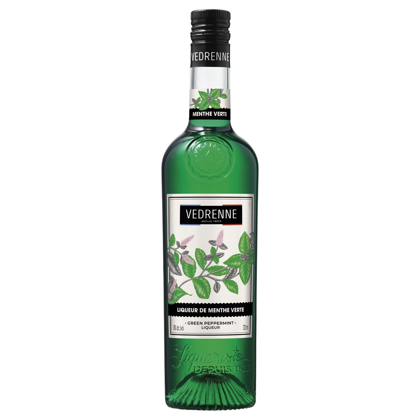 A bottle of Vedrenne Liqueur de Menthe Verte (Green Mint) 21% 700ml