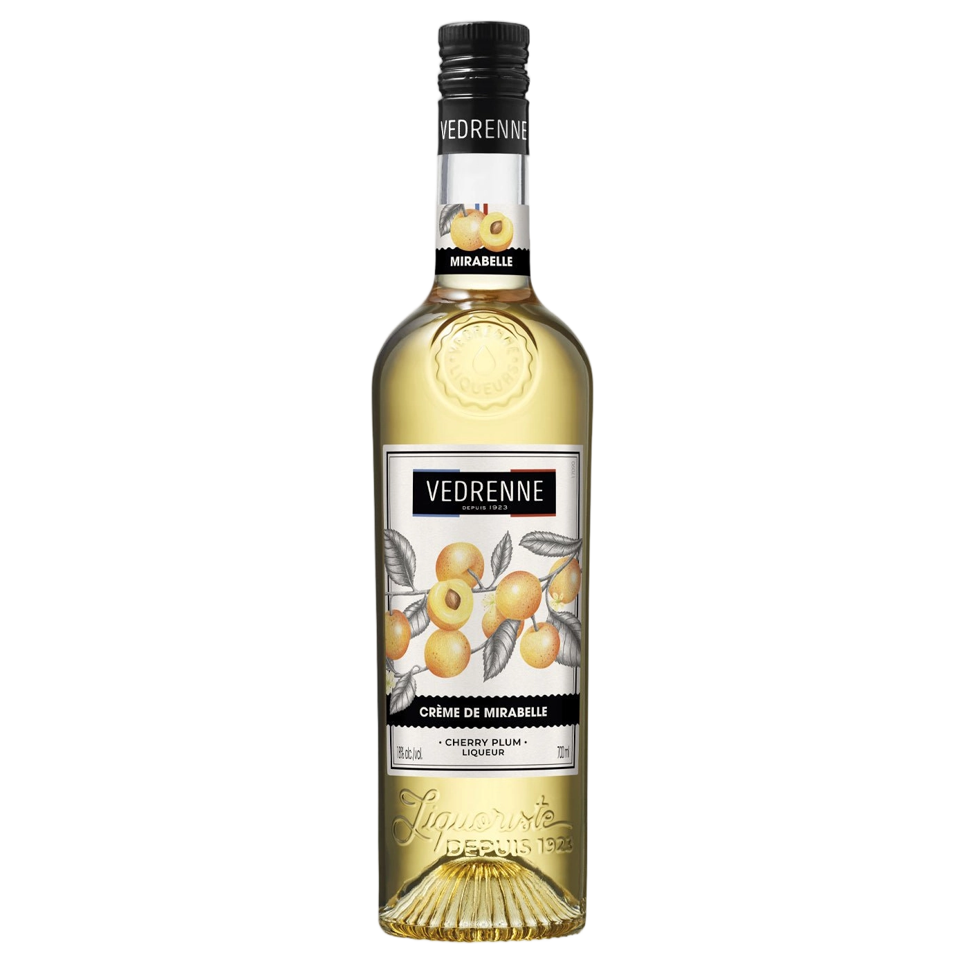 A bottle of Vedrenne Liqueur Creme de Mirabelle (Cherry Plum) 18% 700ml