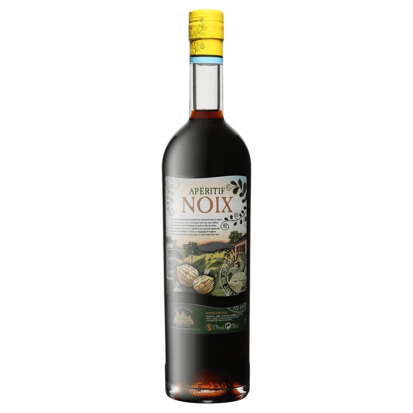 A bottle of Vedrenne Terres Rouges Aperitif Vin de Noix (Walnut & Wine liqueur) 17% 700ml
