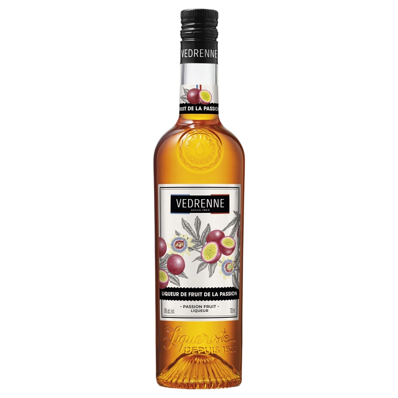 A bottle of Vedrenne Liqueur Fruit de la Passion (Passionfruit) 18% 700ml
