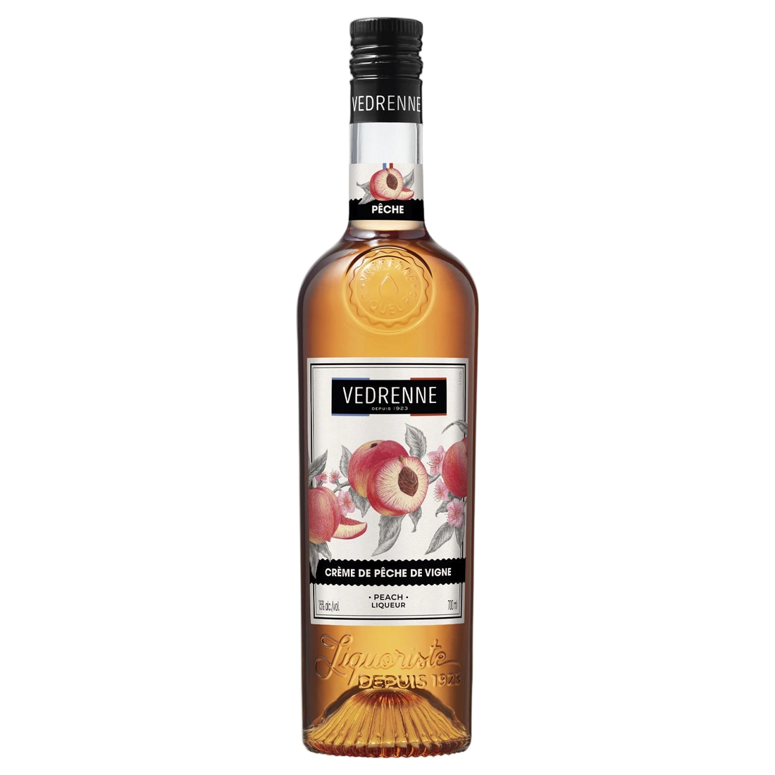 A bottle of Vedrenne Liqueur Creme de Peche de Vigne (Vineyard Peach) 15% 700ml