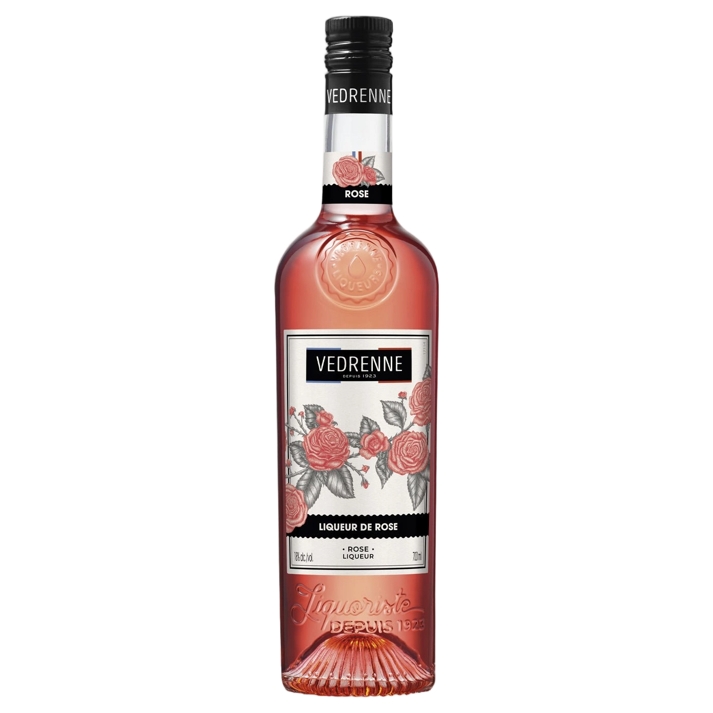 A bottle of Vedrenne Liqueur de Rose 18% 700ml