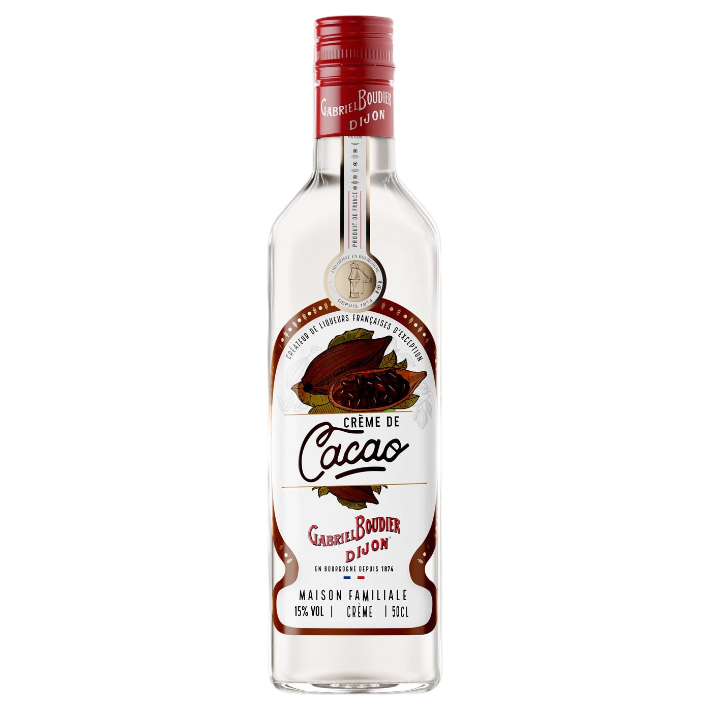 A bottle of Gabriel Boudier Creme De Cacao Blanc (White Chocolate) Liqueur 15% 500ml