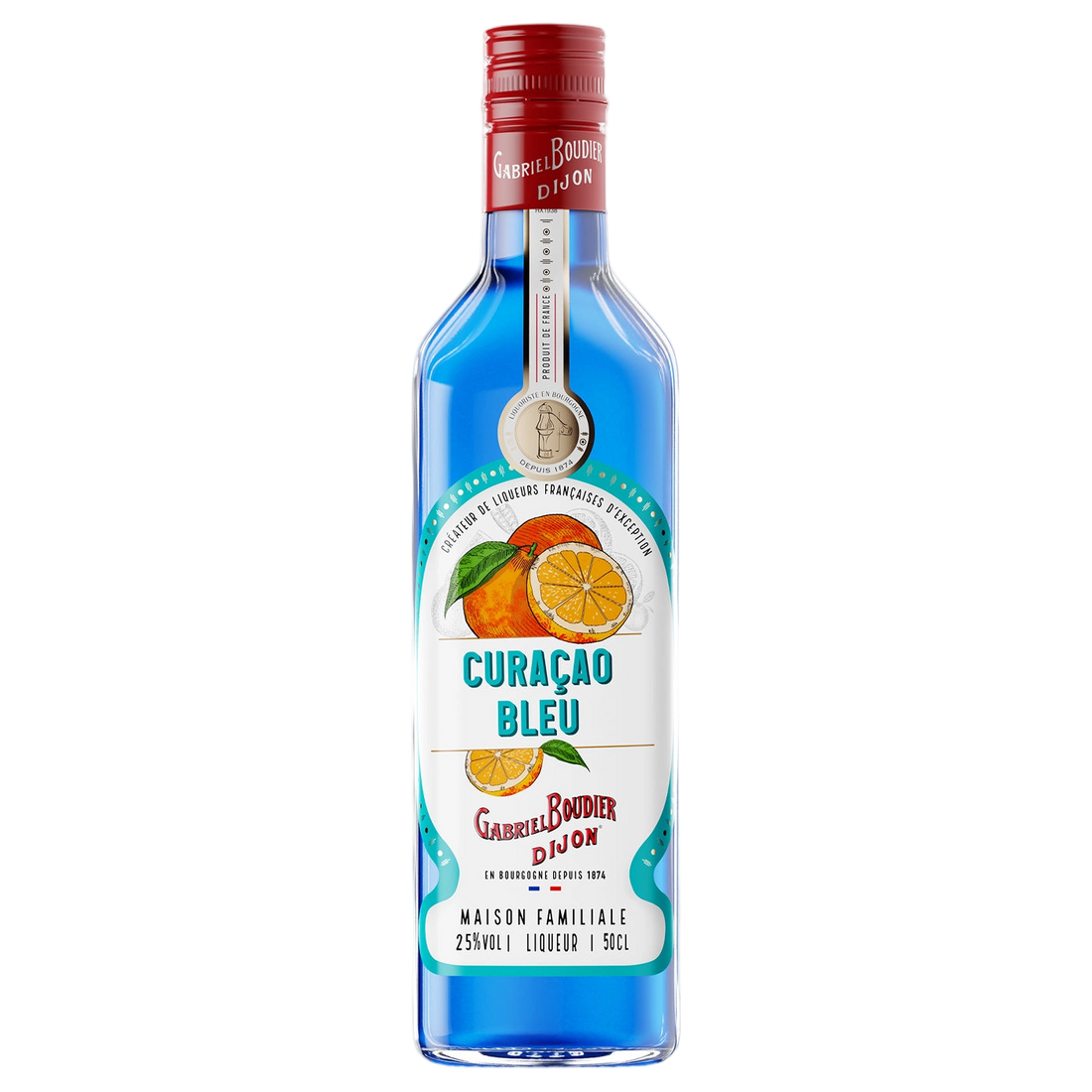 A bottle of Gabriel Boudier Curacao Bleu (Blue Curacao) Liqueur 25% 500ml