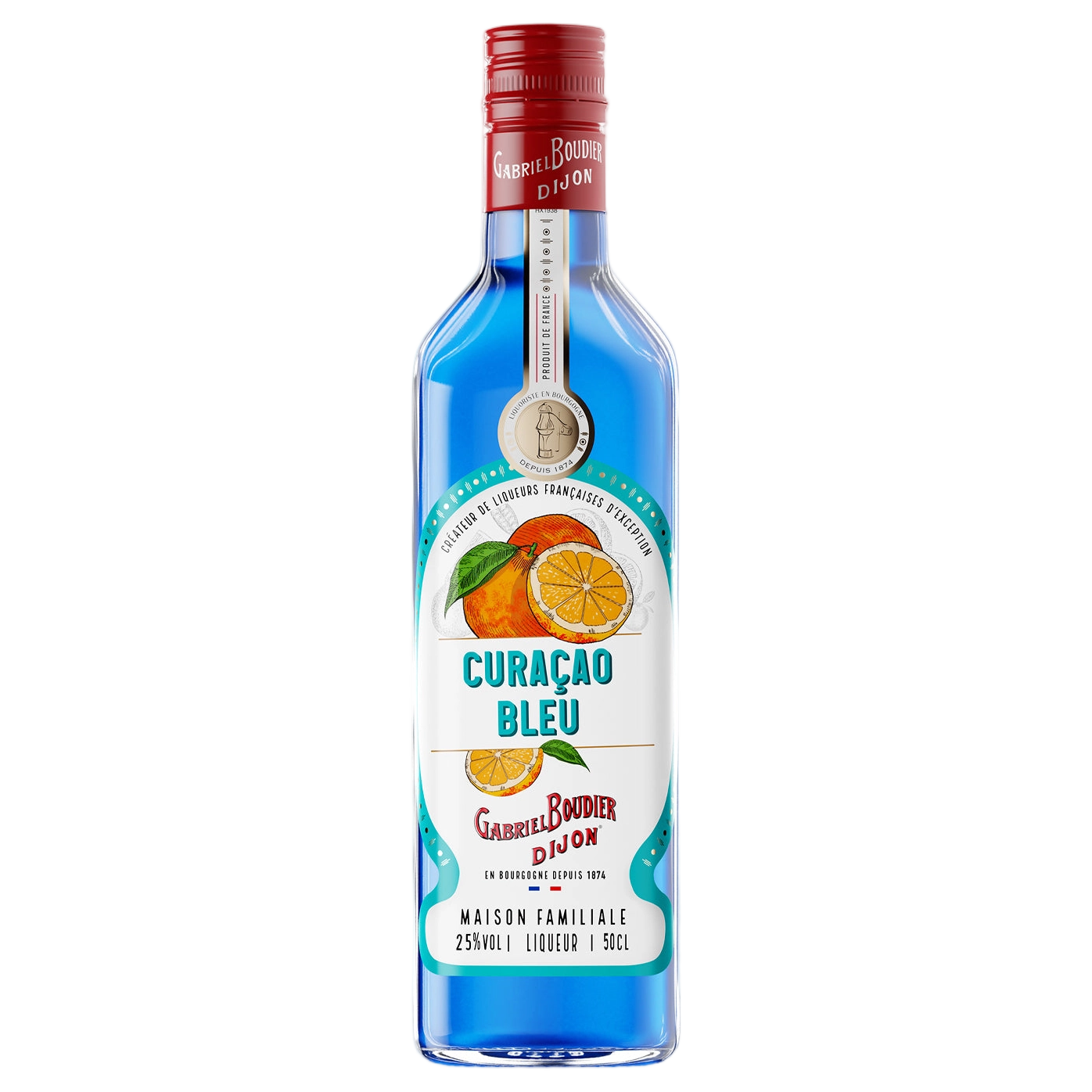 A bottle of Gabriel Boudier Curacao Bleu (Blue Curacao) Liqueur 25% 500ml