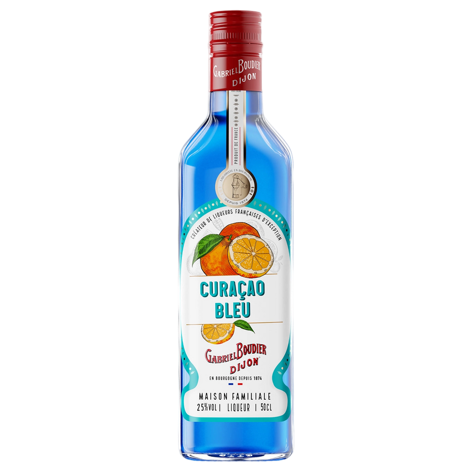 A bottle of Gabriel Boudier Curacao Bleu (Blue Curacao) Liqueur 25% 500ml